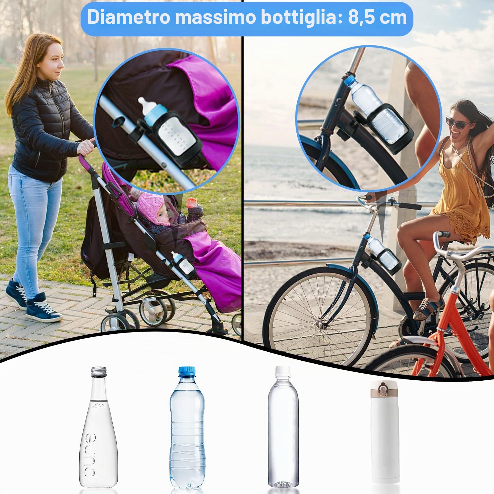 Gvolatee 2 Pcs Portabicchieri per Passeggino Universale, Regolabile Rotante a 360 Portabibite, Porta Borraccia Bici, Porta Biberon Sedia a Rotelle, per Bicicletta, Trolley, Mountain Bike (Nero)
