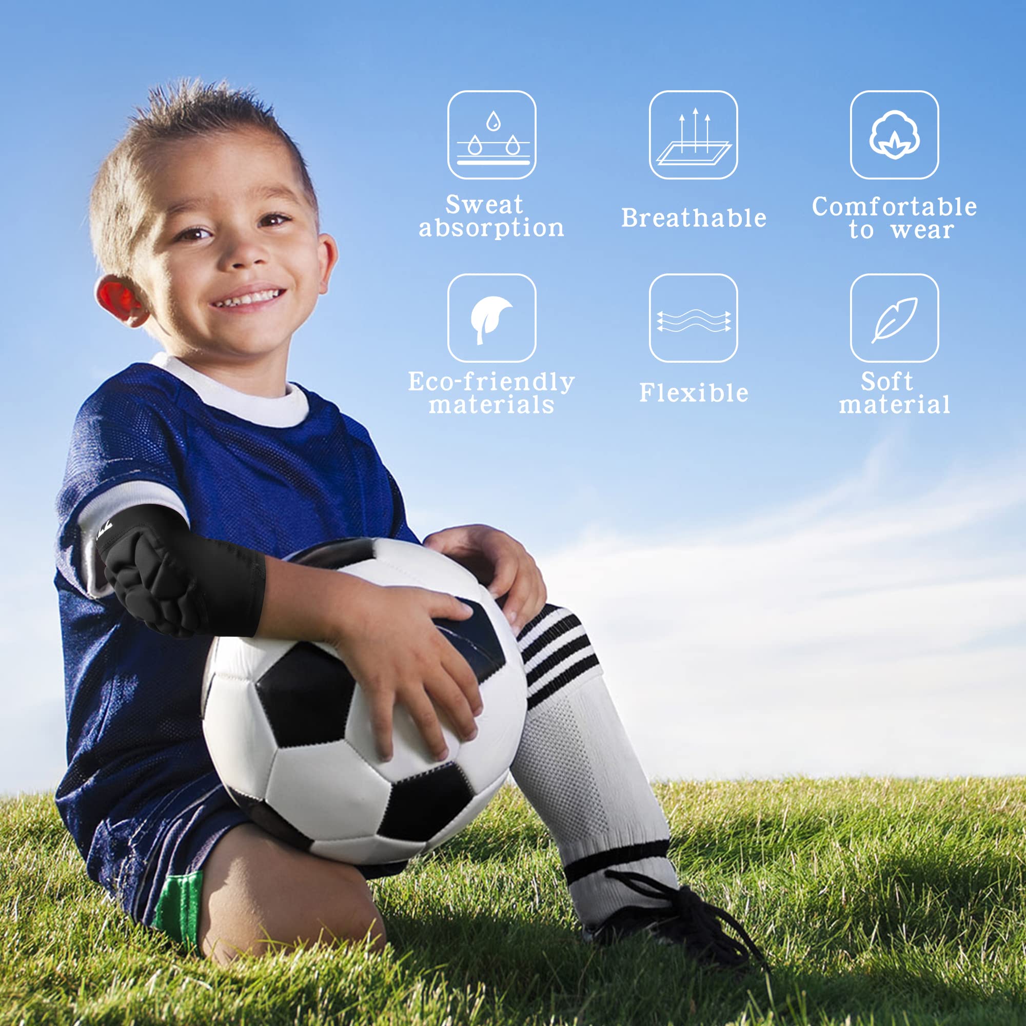 Coudieres Enfant Ajustement Serré Confortables Manchon Bras de Compression avec des Tampons Eponge Protege Coude Sport pour Boxe Danse Football Volleyball Gardien de But Coudière Protection