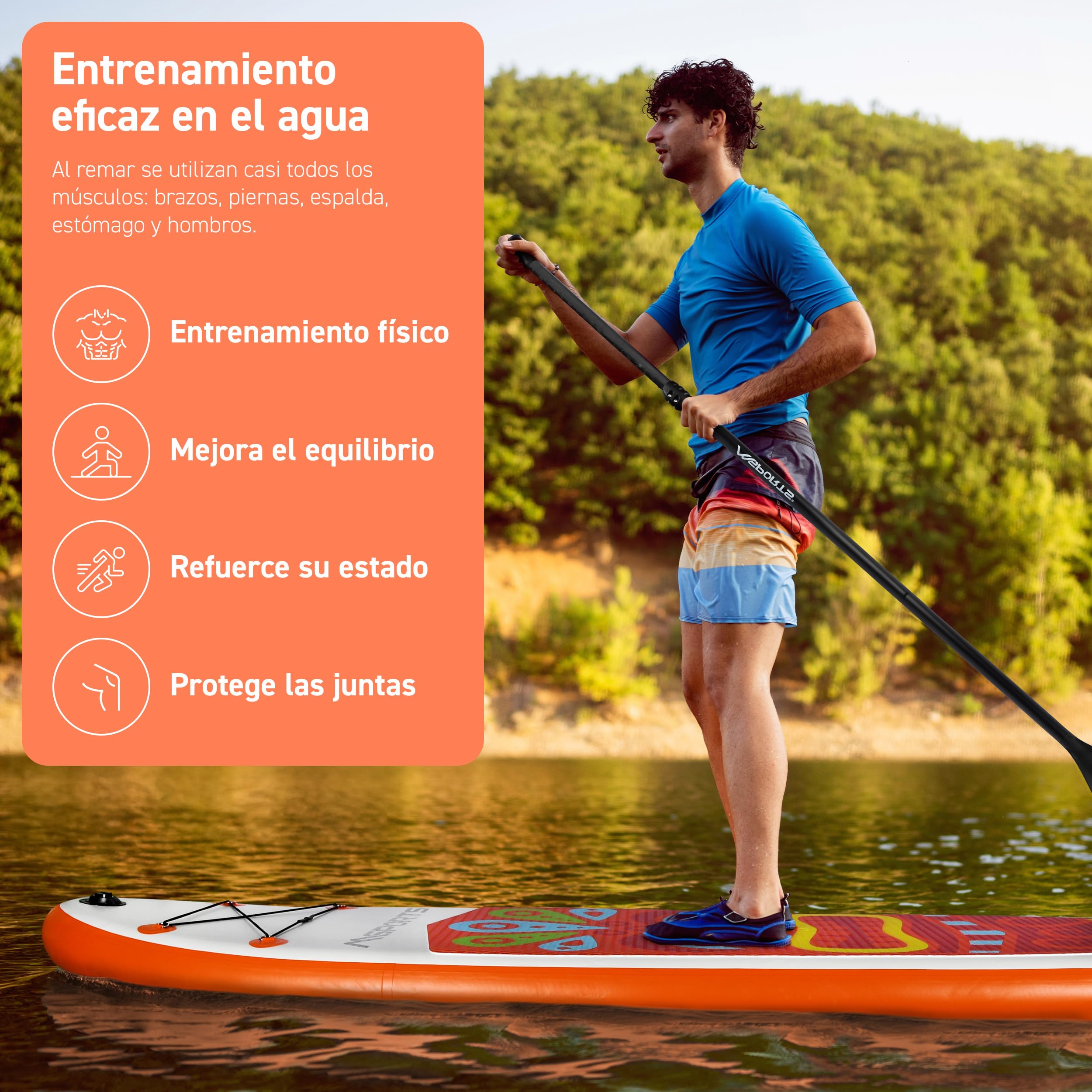 MSPORTS SUP - Tabla de surf de remo hinchable, accesorios completos, remo ajustable, bomba de alta calidad + 2 bastones de remo + bolsa impermeable para smartphone + bolsa multifunción
