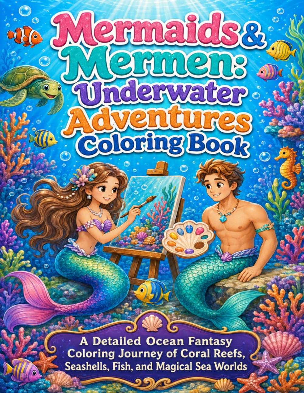 Mermaids & Mermen: Underwater Adventures Coloring Book: A Detailed Ocean Fantasy Coloring Journey of Coral Reefs, Seashells, Fish, and Magical Sea Worlds