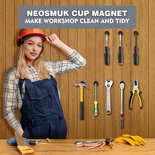 Vista 42 de Neosmuk Imanes con tornillos, imán de disco de neodimio fuerte de 130 libras con agujeros en el centro, imán de taza con orificio de montaje