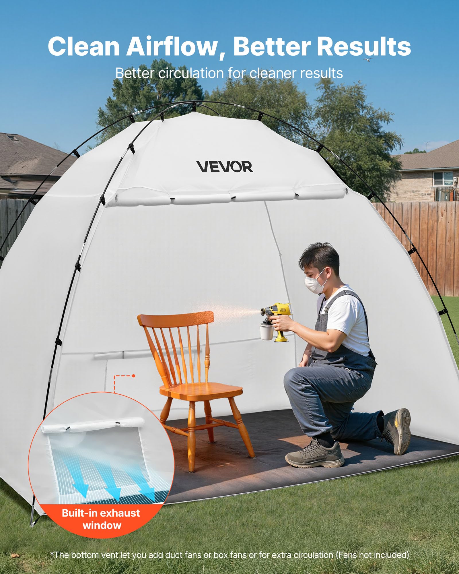 VEVOR Cabina de Pintura Portátil, Área de Trabajo de 233 x 172 x 190 cm, Impermeable, con Suelo Integrado y Puerta Enrollable para Armarios, Sillas y Mesas, para Proyectos Fluidos, Color Blanco
