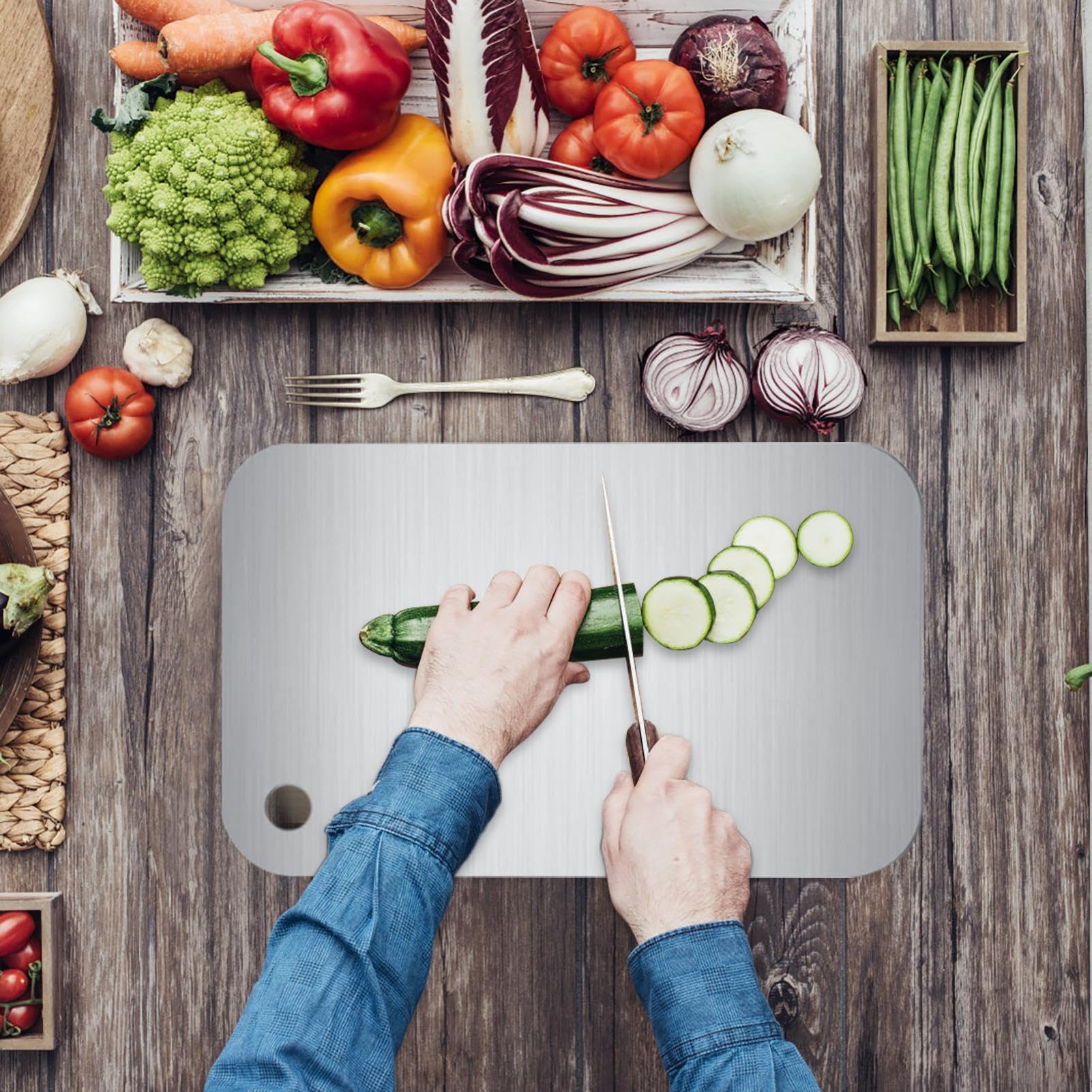 Cutting Board Katu Chef Titanium Titanium Double-Sided Titanium S