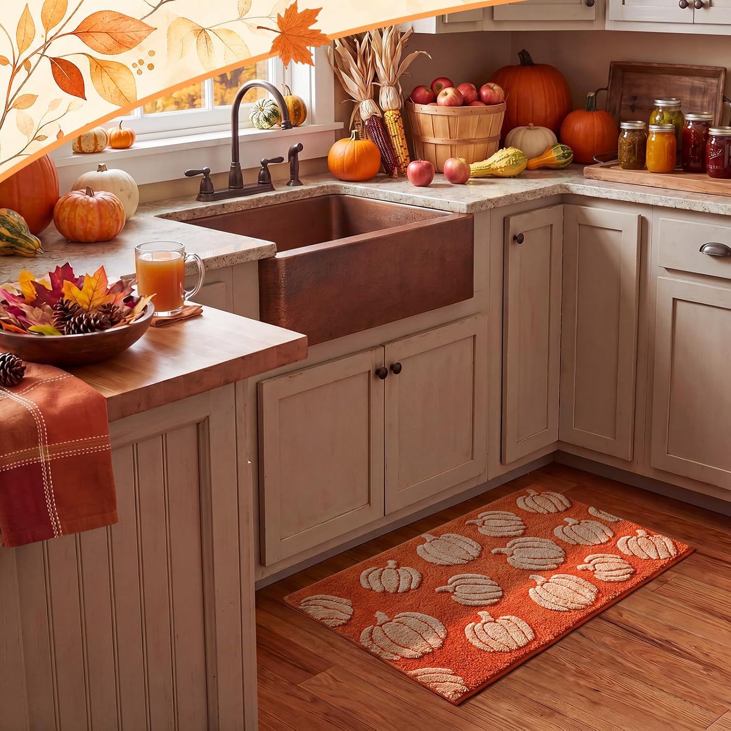 Lyrow 29 x 17'' Fall Pumpkin Bathroom Rugs 3D Orange Pumpkin Bath Mat