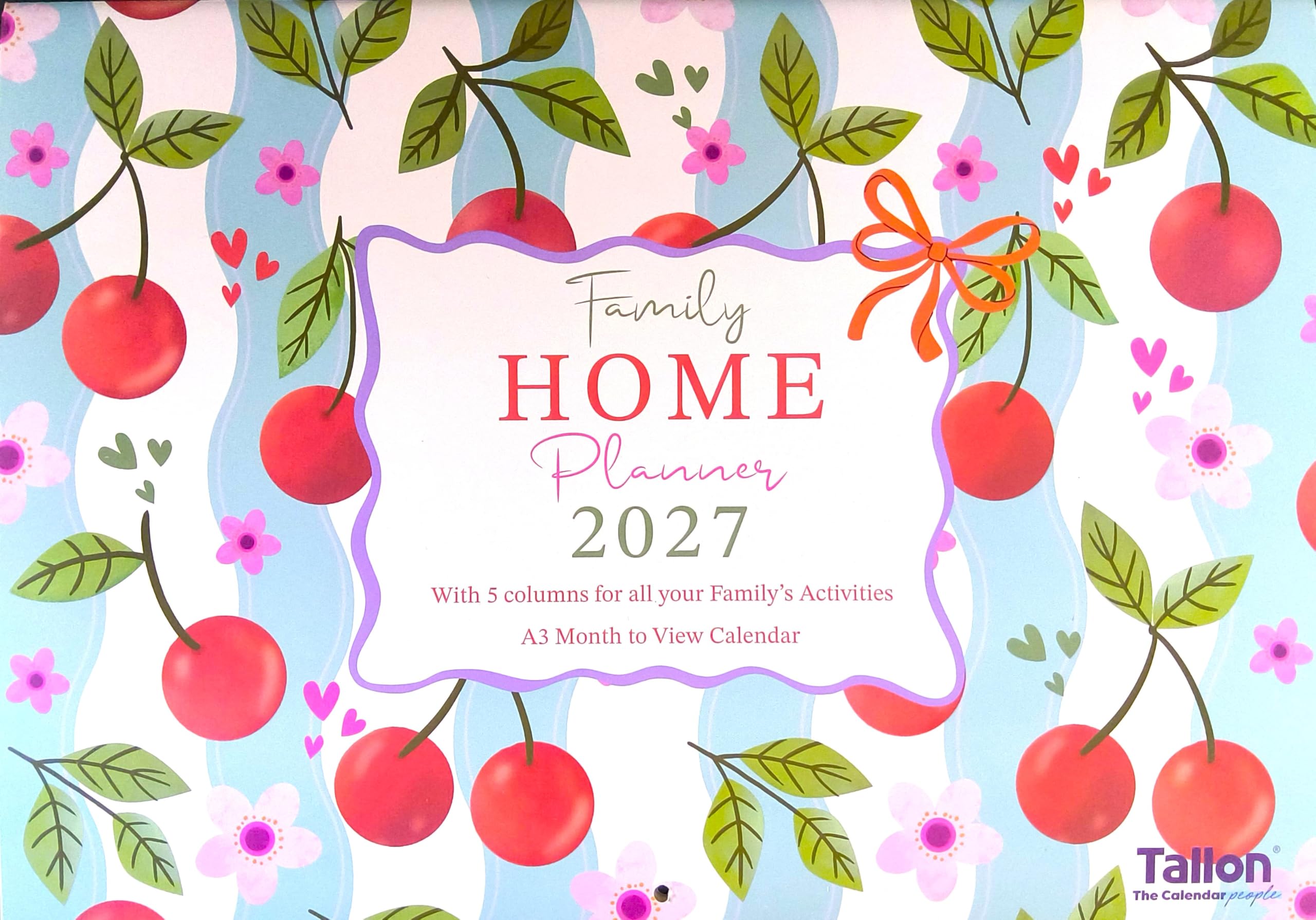 2027 A3 Month to VIew Family Planner Organiser Calendar 5 Columns Home (Cherries)