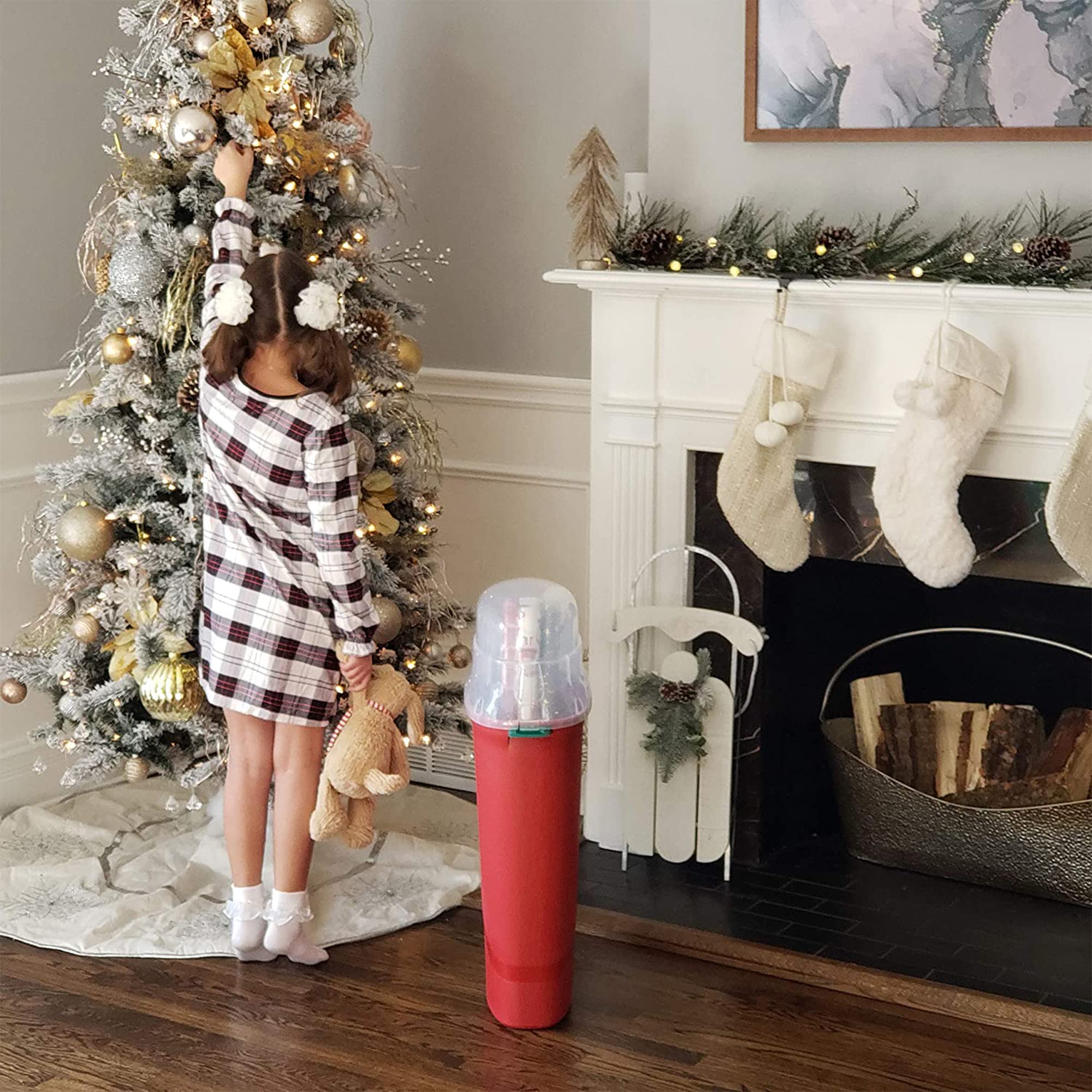 HOMZ 2-Pack Seasonal Holiday, Plastic Vertical Gift Wrap Storage Organizer,  Red Clear Paper Wrapping Bin Containers and Birthday Presents - Main Image