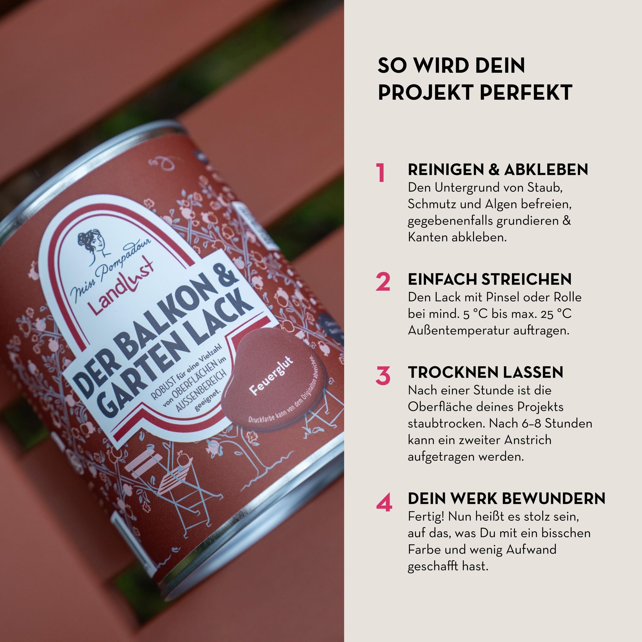 MissPompadour seidenmatter Holzlack außen & wetterfest 1L, Wiesenduft Grün, geruchsarme Möbelfarbe für Holz, Metall & Kunststoff mit UV-Schutz, wasserbasierte Holzfarbe