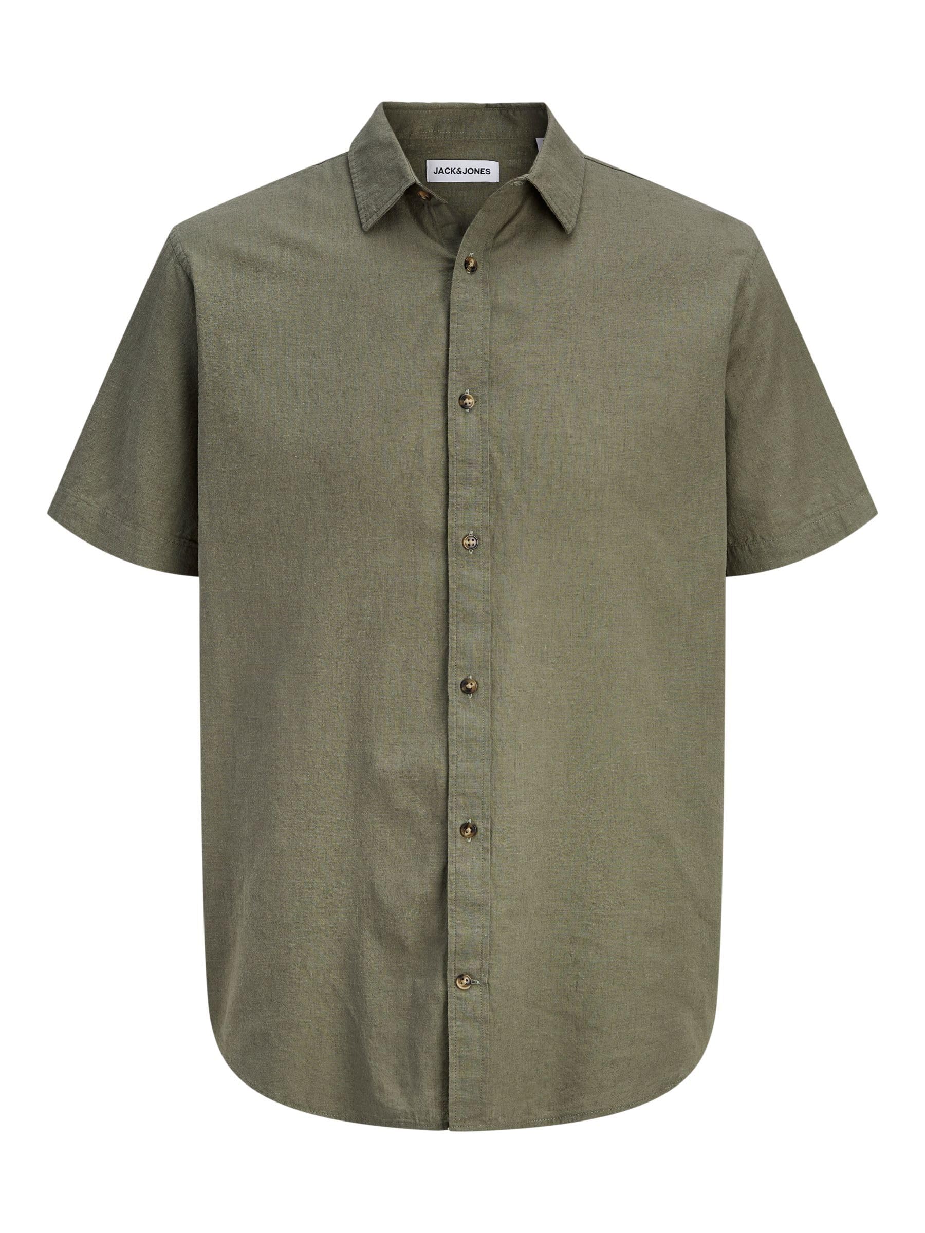 JACK & JONES Jjesummer Linen Blend Shirt S/S Sn, Dusty Olive, L
