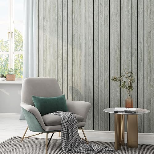 Miniatura 2 de LaCheery Paneles de pared de madera sintética 3D de 23.6 x 157 pulgadas, paneles de madera acanalada gris para despegar y pegar, paneles de pared de