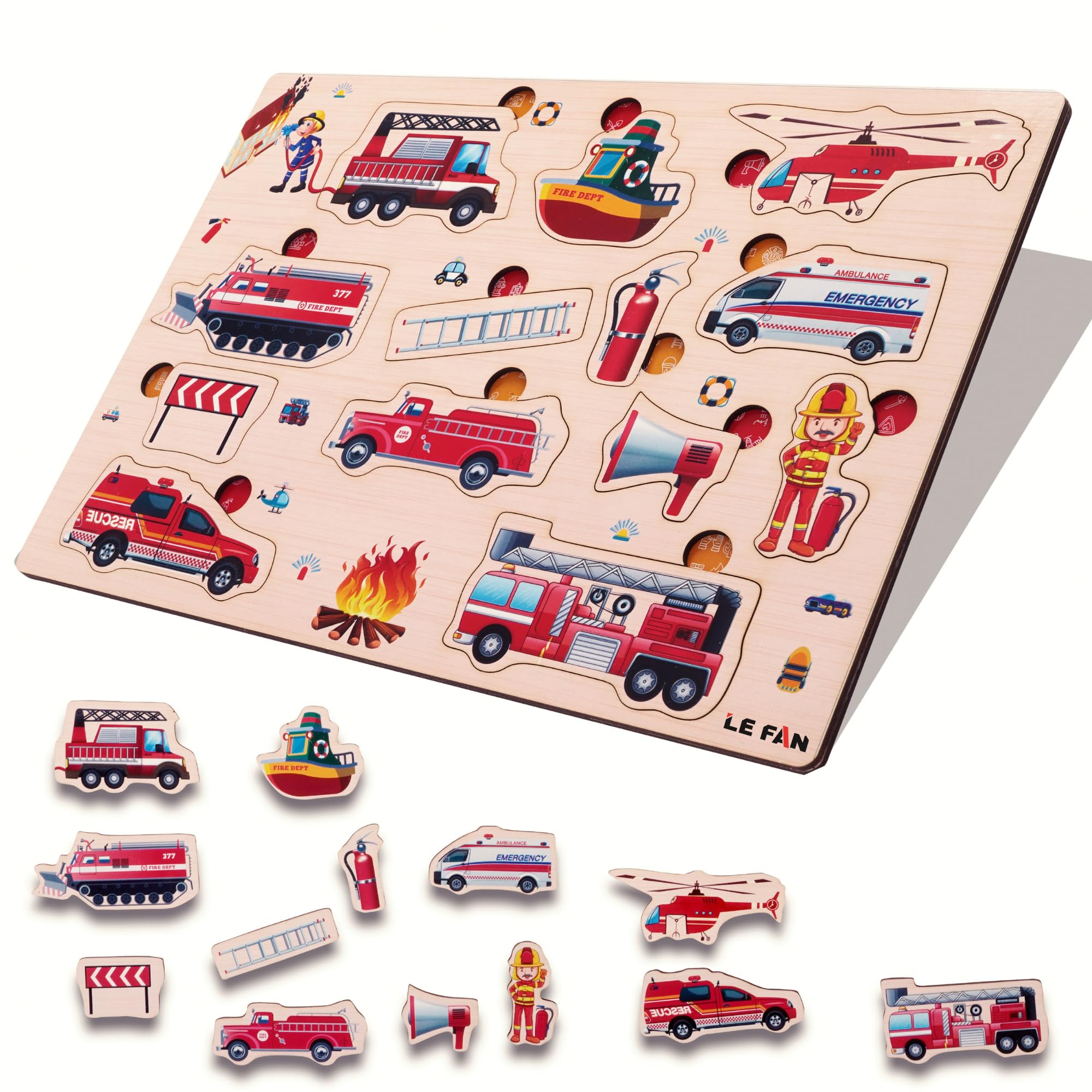 Lefan Fire Brigeds Wooden Puzzle for Kids - Engaging and Educational fire brigeds Activity. Enhance Learning with This Captivating peg Puzzle