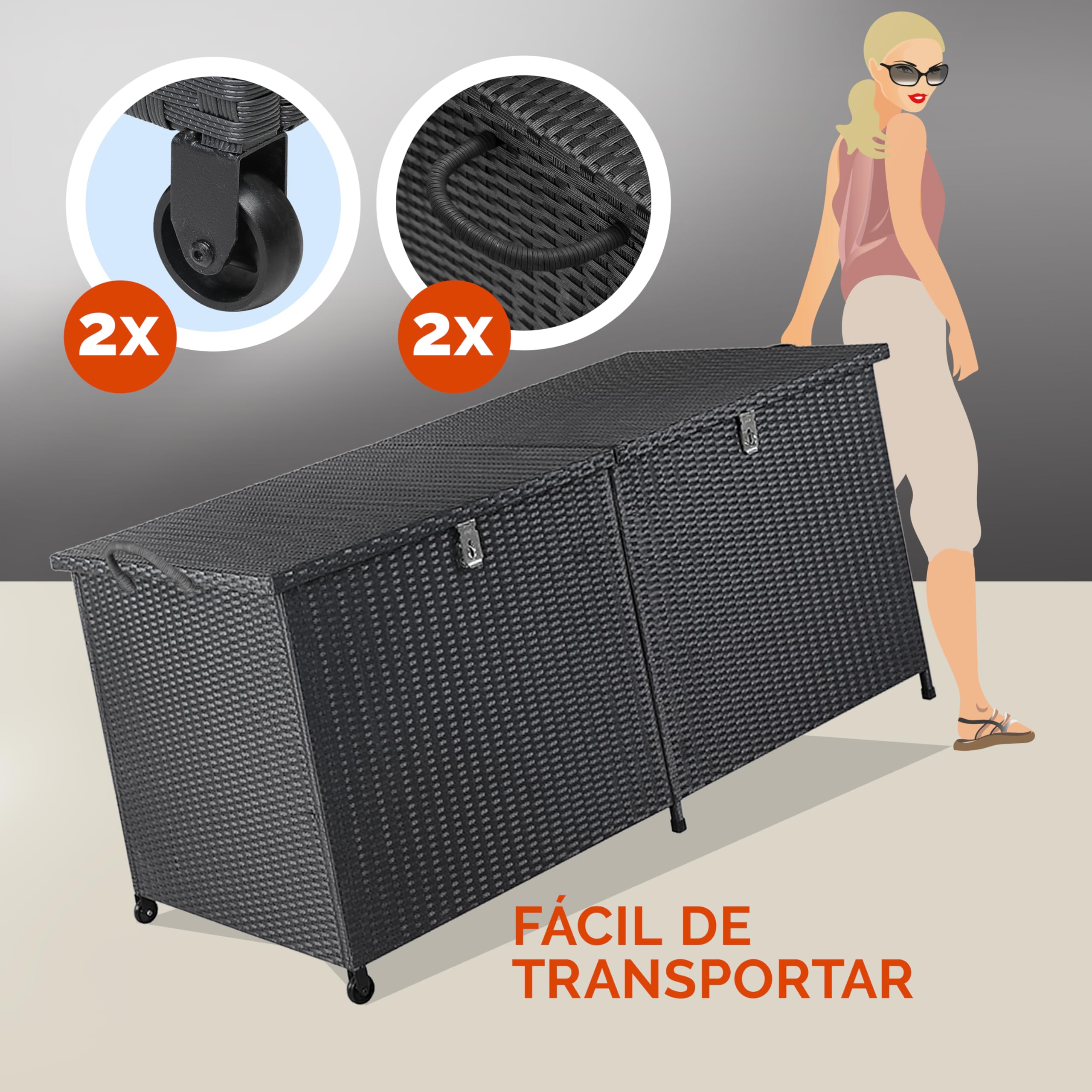 CASARIA® Baúl de Jardín de Poliratán XXL 625L Negro con Ruedas Arcón de Jardín Impermeable 150x77x73cm
