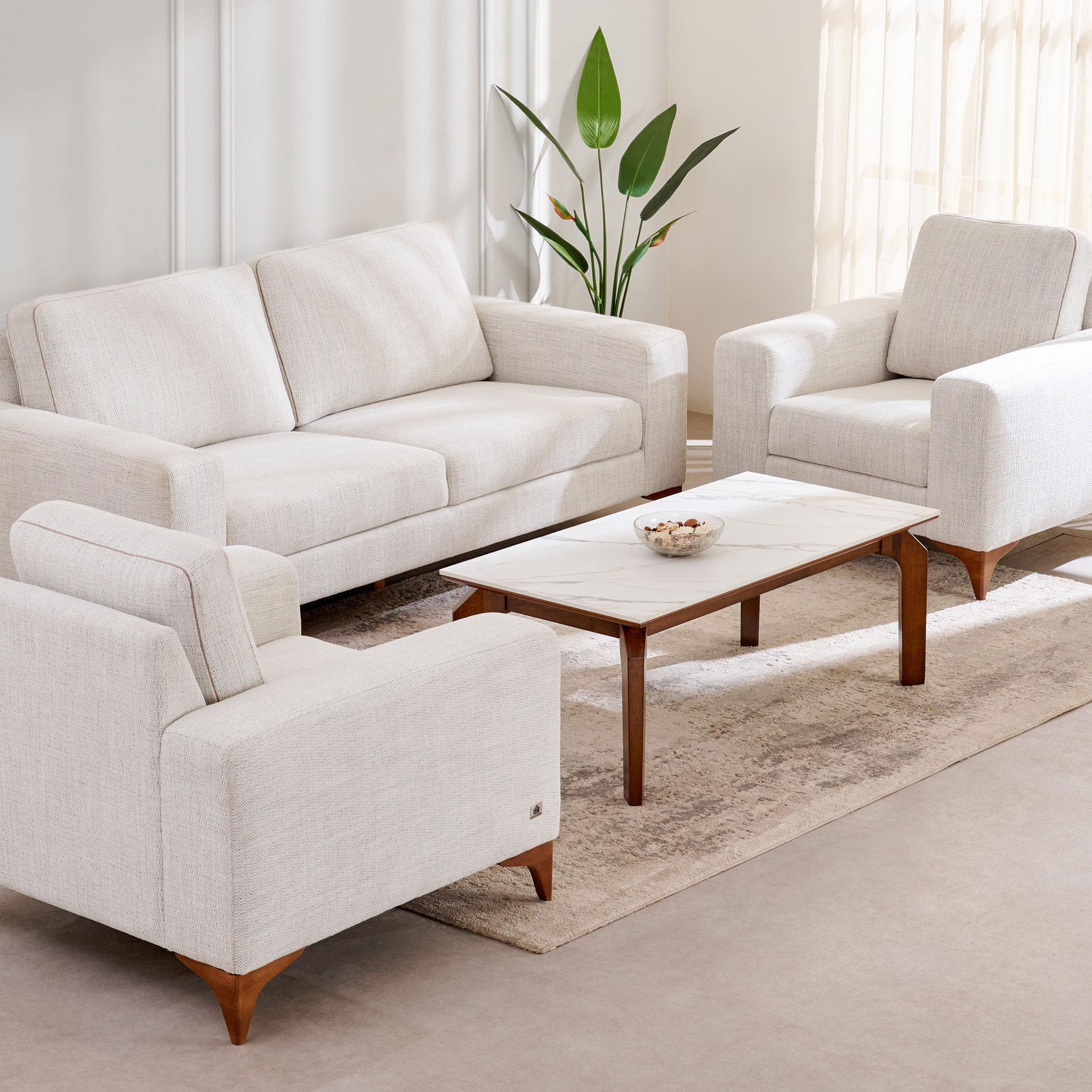 Home Centre | Quebec | Fabric|Solid Wood | Sofa Sets | Beige | Sofa Set 3+1+1 | 1 Year Warranty-image-14