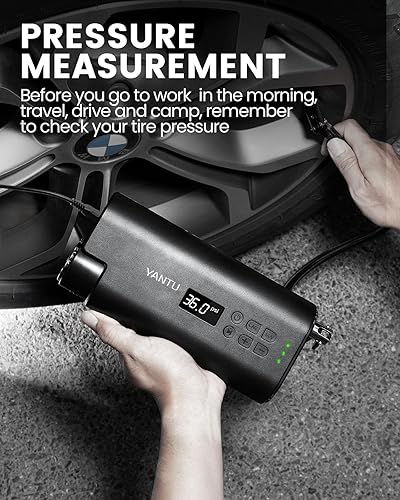 Miniatura 4 de YANTU Compresor de aire portátil, inflador de neumáticos, bomba de aire eléctrica con cable, bomba de neumático de 12 V CC con pantalla digital para