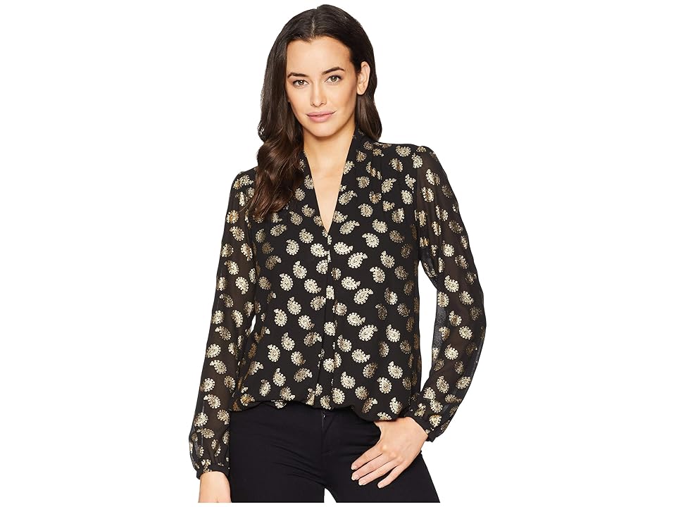 

MICHAEL Michael Kors Floating Foil Paisley Top (Black/Gold Foil) Women's Clothing