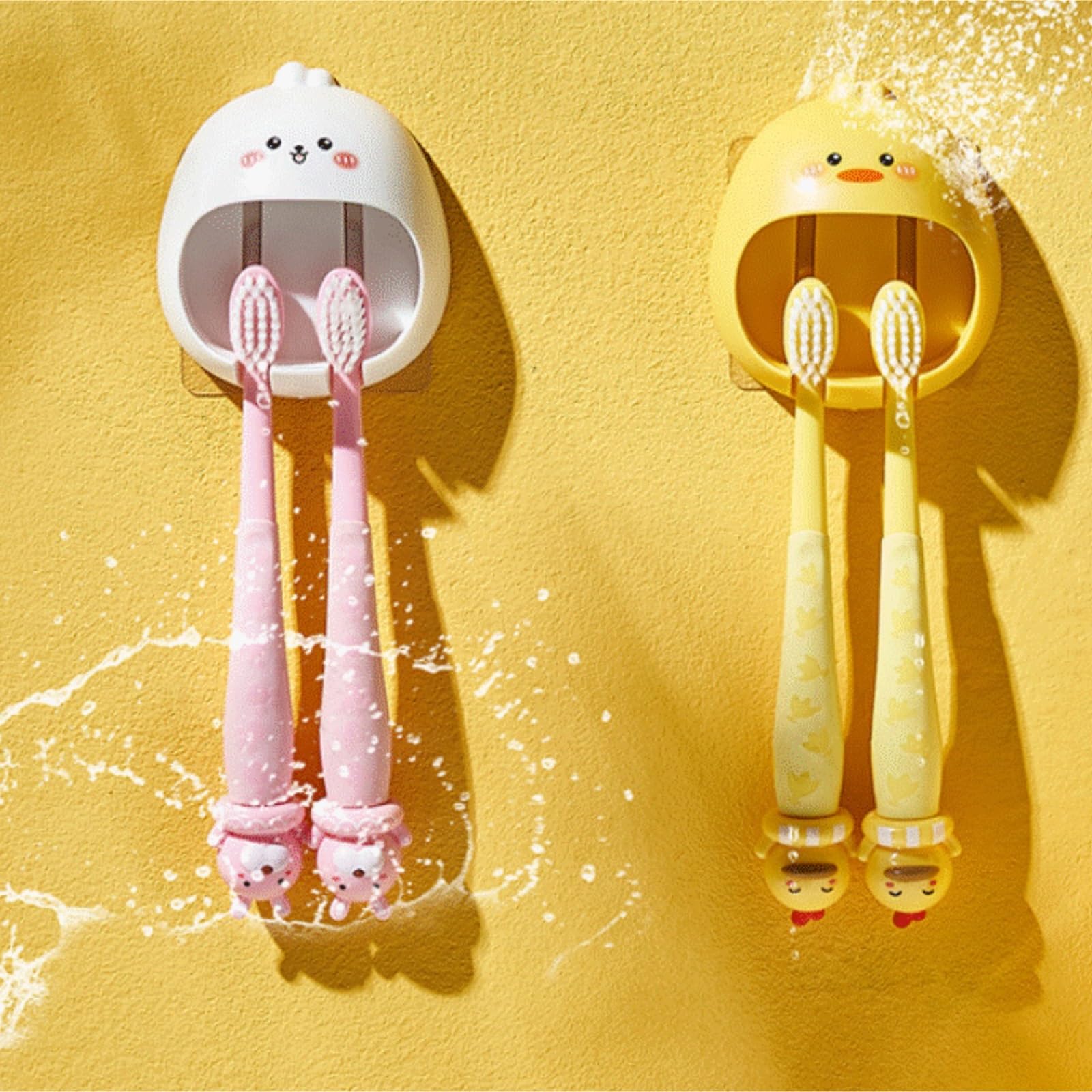 Portacepillo Dientes Soporte For Cepillos De Dientes Montado En La Pared, Sin Necesidad Taladrar, Estante Almacenamiento For Baño Organizador(Yellow)