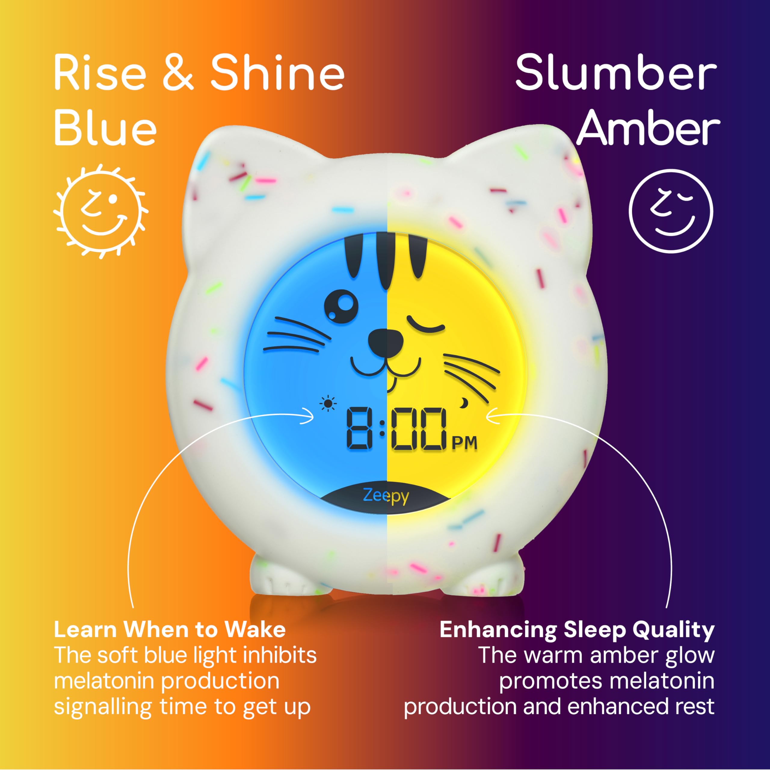 Zeepy 4-Phase Toddler Sleep Trainer Clock - Rechargeable Day Night Cat Clock for Kids - Drop Proof - Kip the Kitty - Image 2