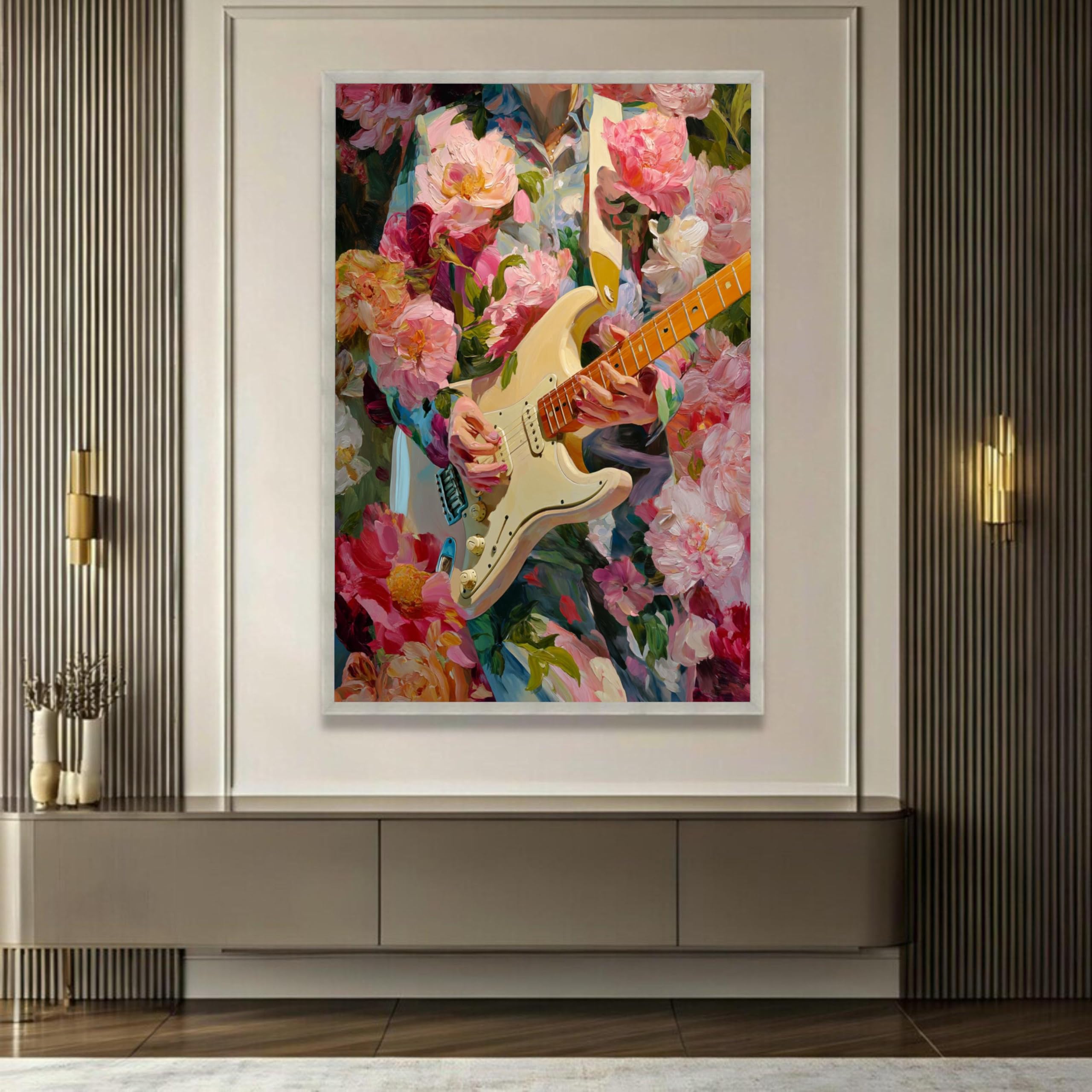 Impression guitare florale sur grande toile de qualité | 60 x 90 cm