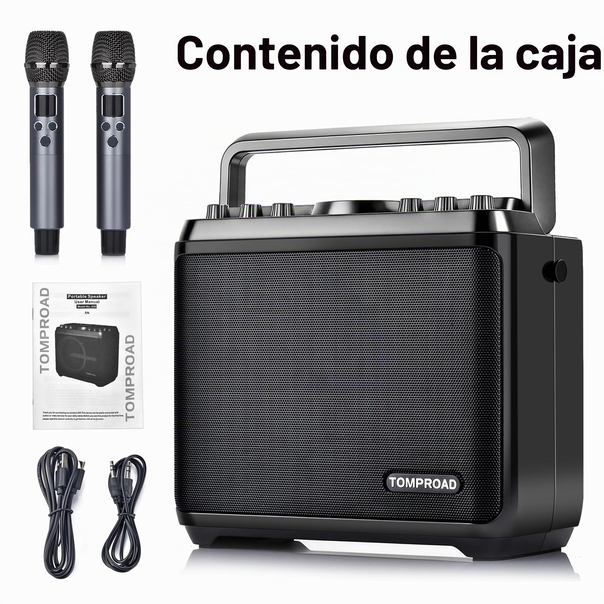 Máquina de Karaoke, Altavoz Bluetooth con 2 micrófonos inalámbricos, Sistema de megafonía portátil para Adultos y niños con Luces LED, Ajuste de Graves/Agudos,Rec para Fiestas en casa.