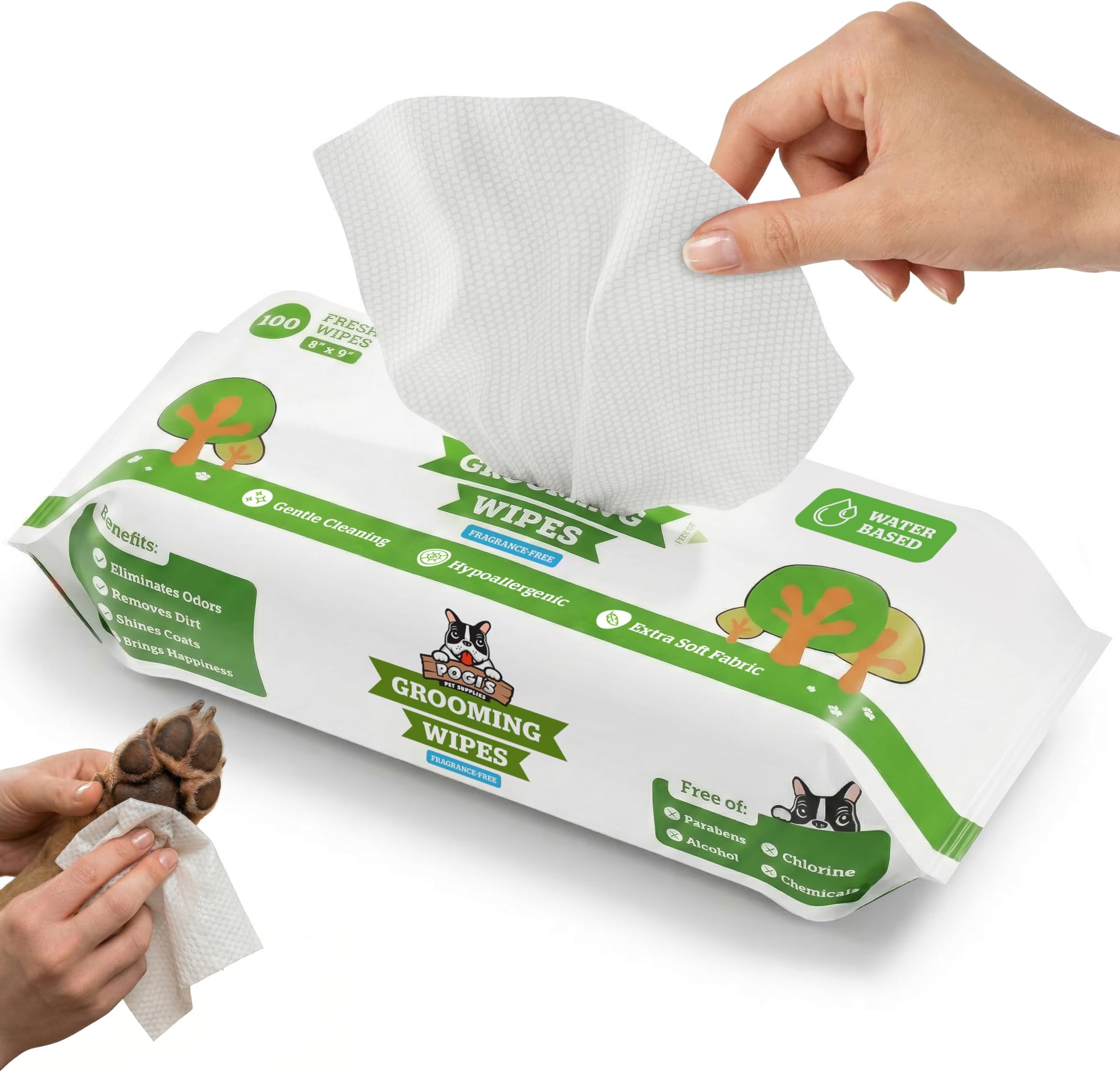 Pogi's Dog Grooming Wipes - 100 Dog Wipes for Cleaning and Deodorising - Plant-Based, Hypoallergenic Pet Wipes for Dogs, Puppy Wipes - Quick Bath Dog Wipes for Paws, Butt, & Body - Fragrance Free