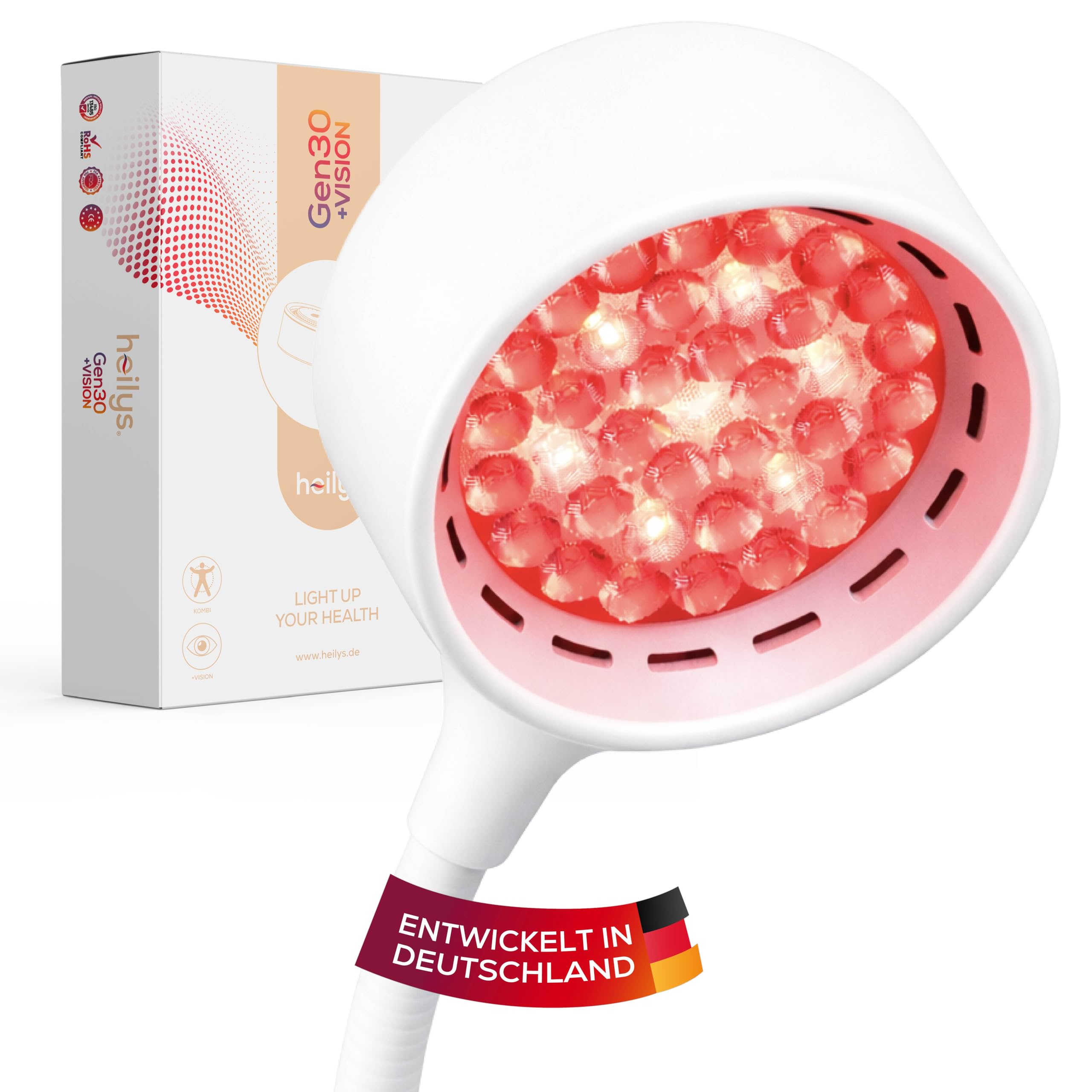 heilys Gen30 LED Rotlichtlampe | Rotlicht- und Nahinfrarotlampe mit 6 Wellenlängen und Vision-Modus