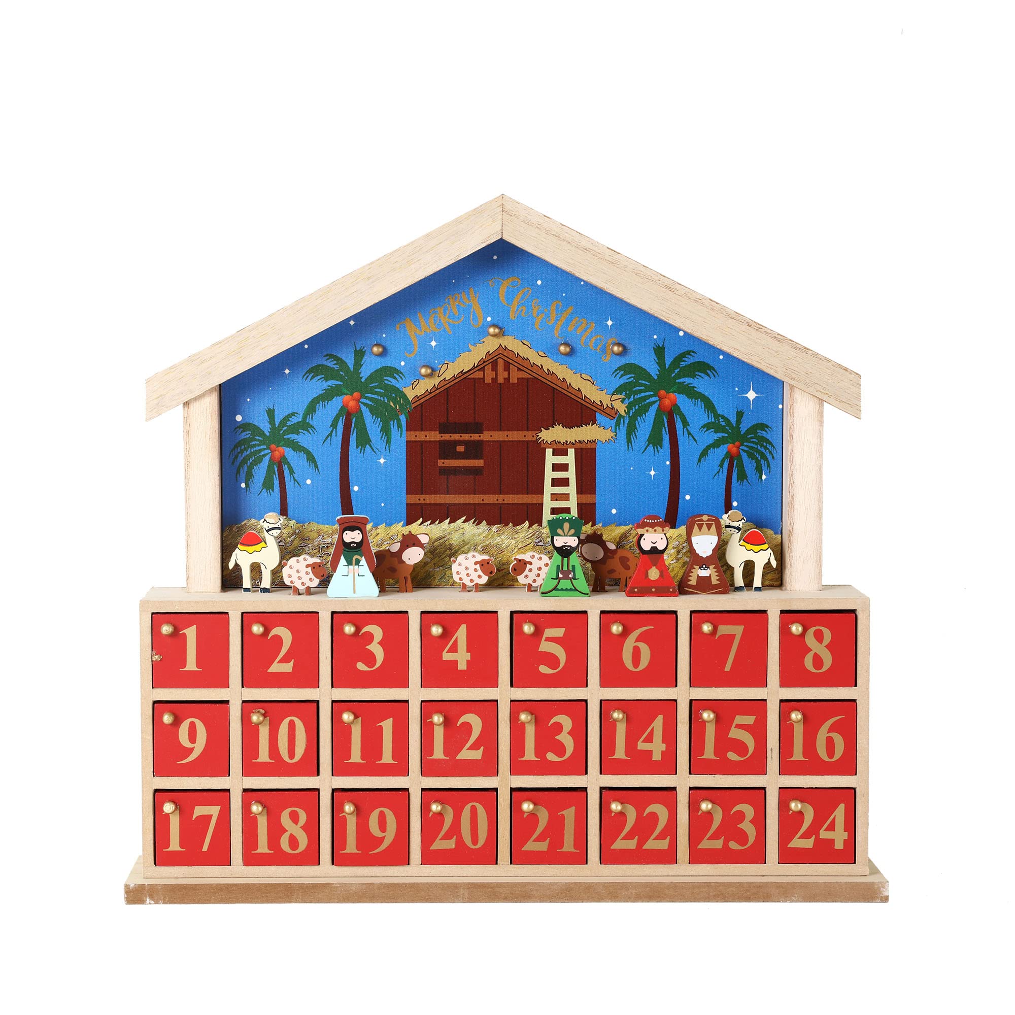Photo 1 of PIONEER-EFFORT Christmas Wooden Advent Calendar House with 24 Storage Drawers Home Office Desktop Decoration for Xmas