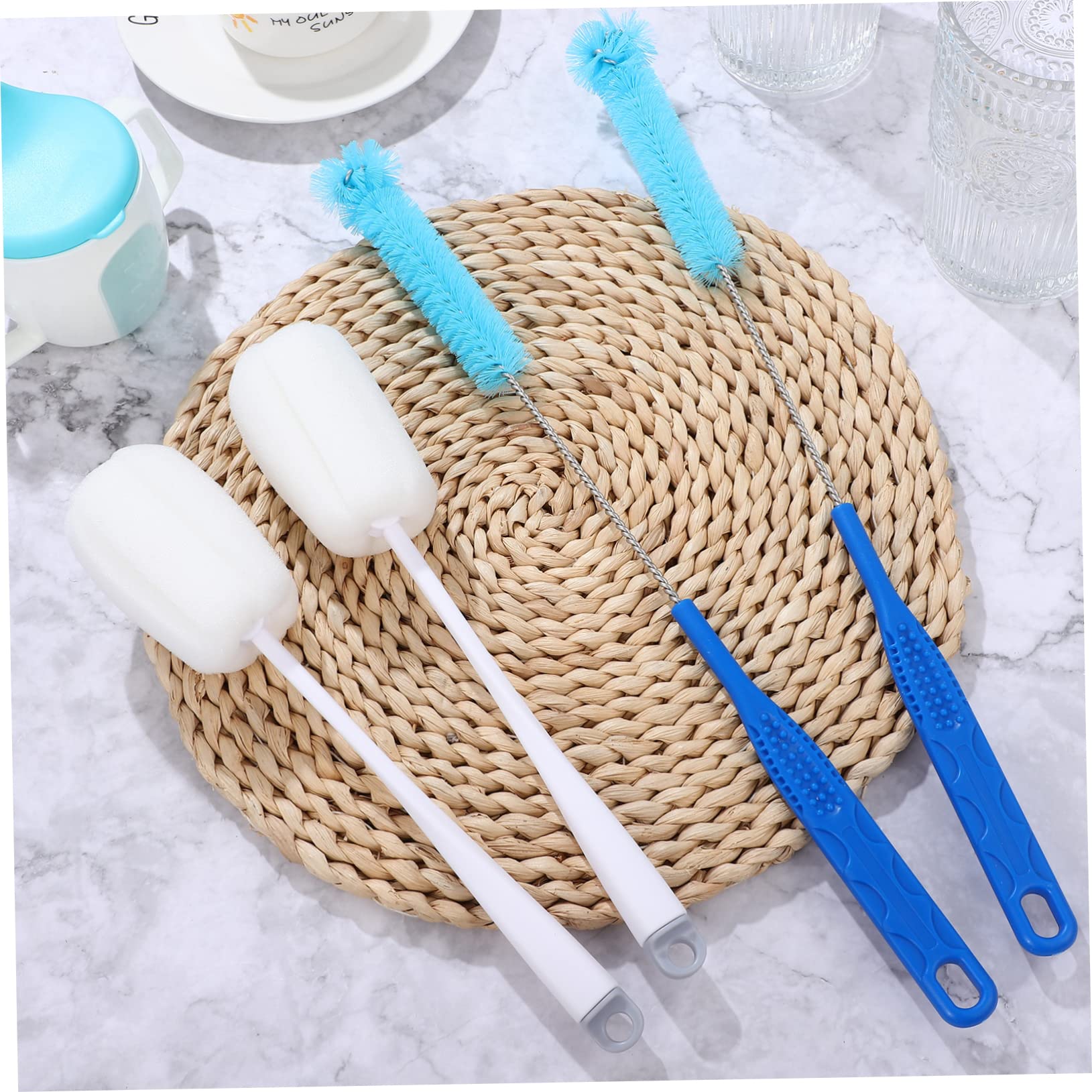 4 Ensembles Kit de Nettoyage de Bouteilles Brosse Éponge Brosse Bouteille pour Nettoyage de Verres et Contenants Design Ergonomique et Matériaux Sûrs