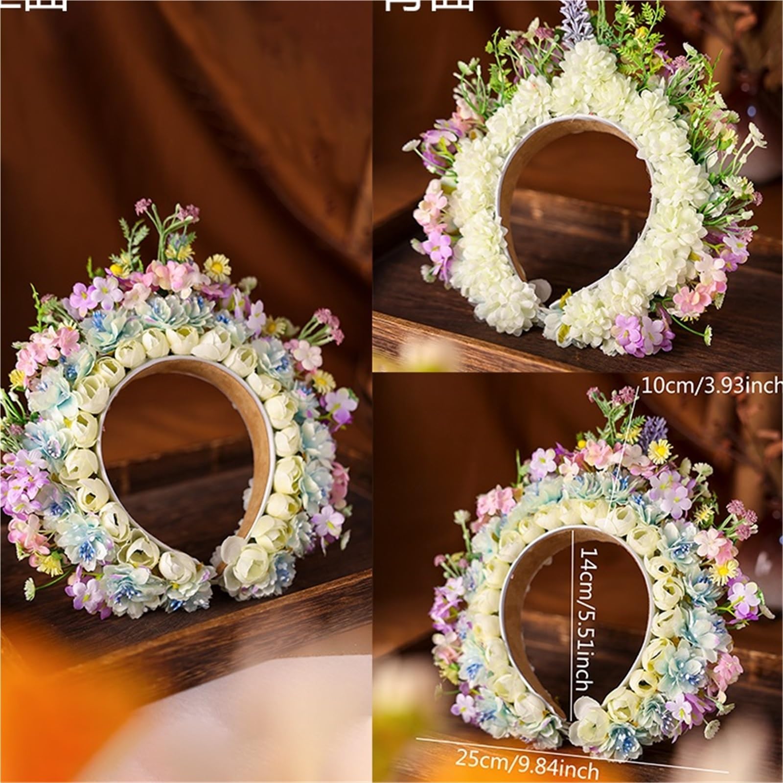 Haarreif mit künstlicher Blumenkrone Künstliche Seidenblumenkrone, handgefertigt, 3D-großer Kranz, Braut-Haarschmuck(Color4)