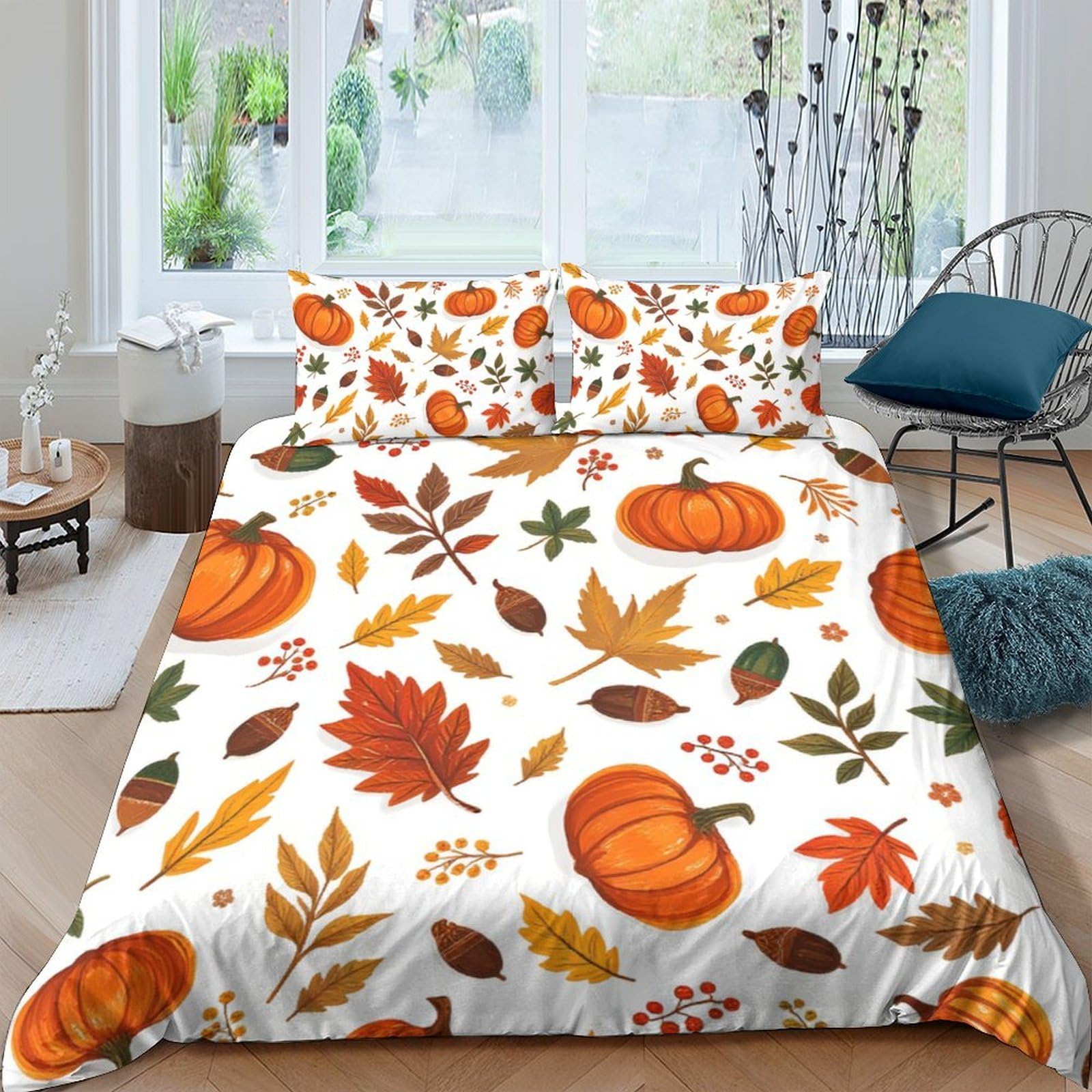 Ctjqhvkz Style-3 3D Printed Autumn Pumpkin Fitted Sheet Microfiber Soft Breathable Maple Leaves Mattress Cover For Bedroom Dorm Decor Single（135X200cm）