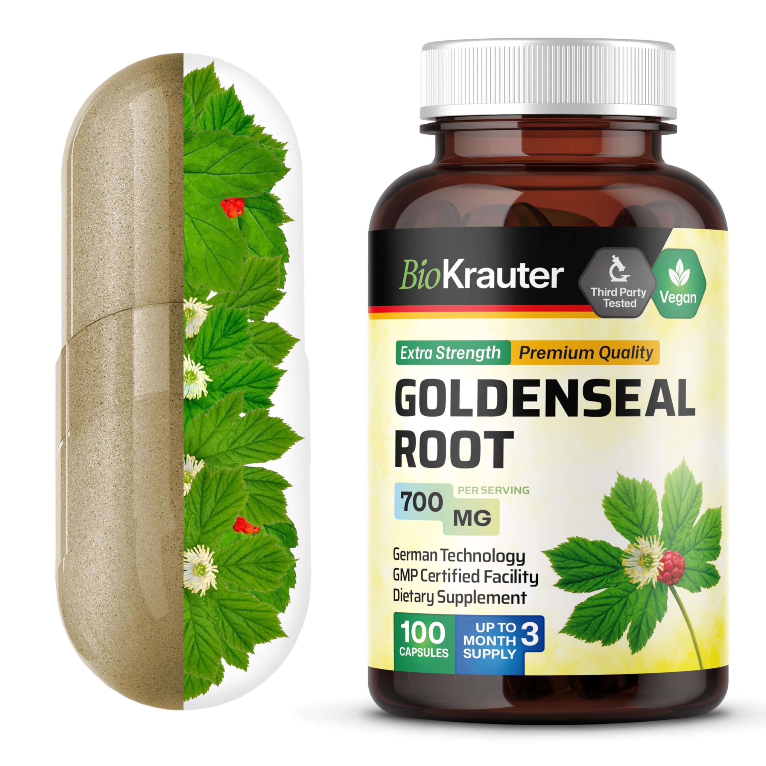 BIO KRAUTER Goldenseal Root for Immune & Respiratory Support, 100 Capsules