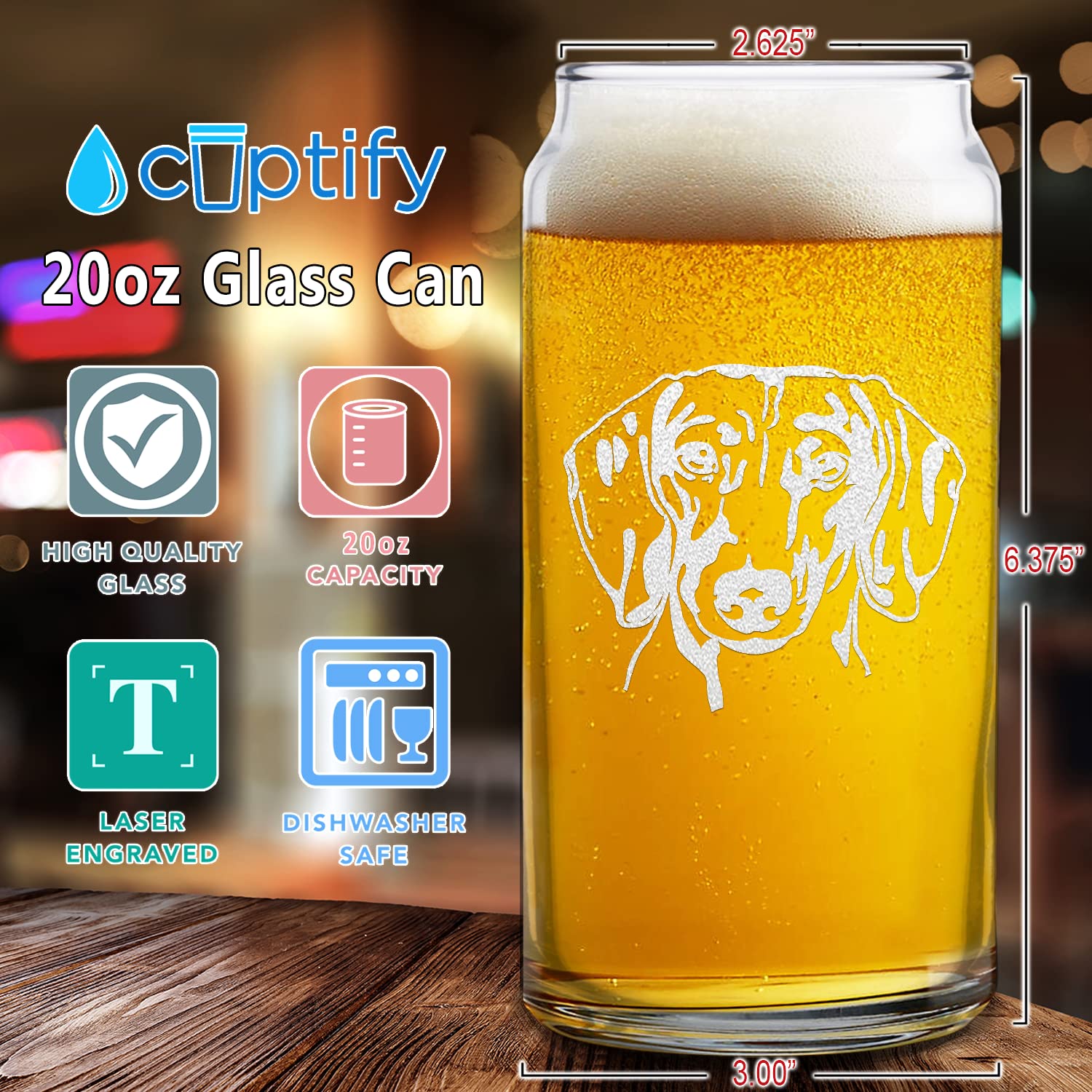 Dachshund Head Dog Pet Lover Gift 20 oz Glass Can Unique Gift Idea for Women and Men