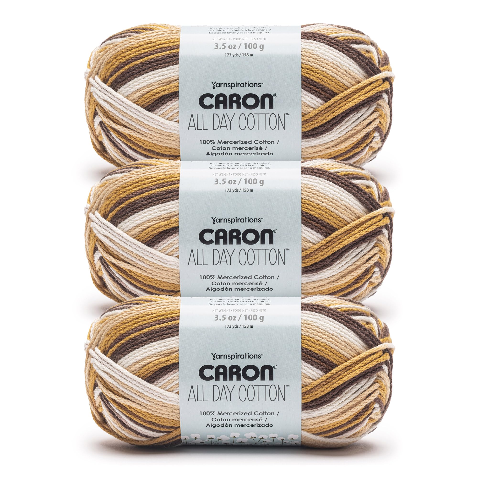 Caron All Day Cotton Prints Yarn for Crocheting, Chipping Sparrow, 3-Pack