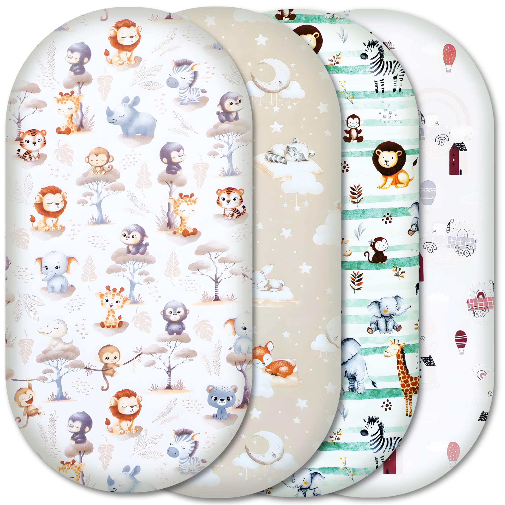 Moses Basket Fitted Sheets – 100% Pure Cotton, Soft & Breathable Baby Bedding Set – 4-Pack Snug Fit Bassinet Sheets for Moses Baskets & Prams - (81x41cm, SET1-4pcs)