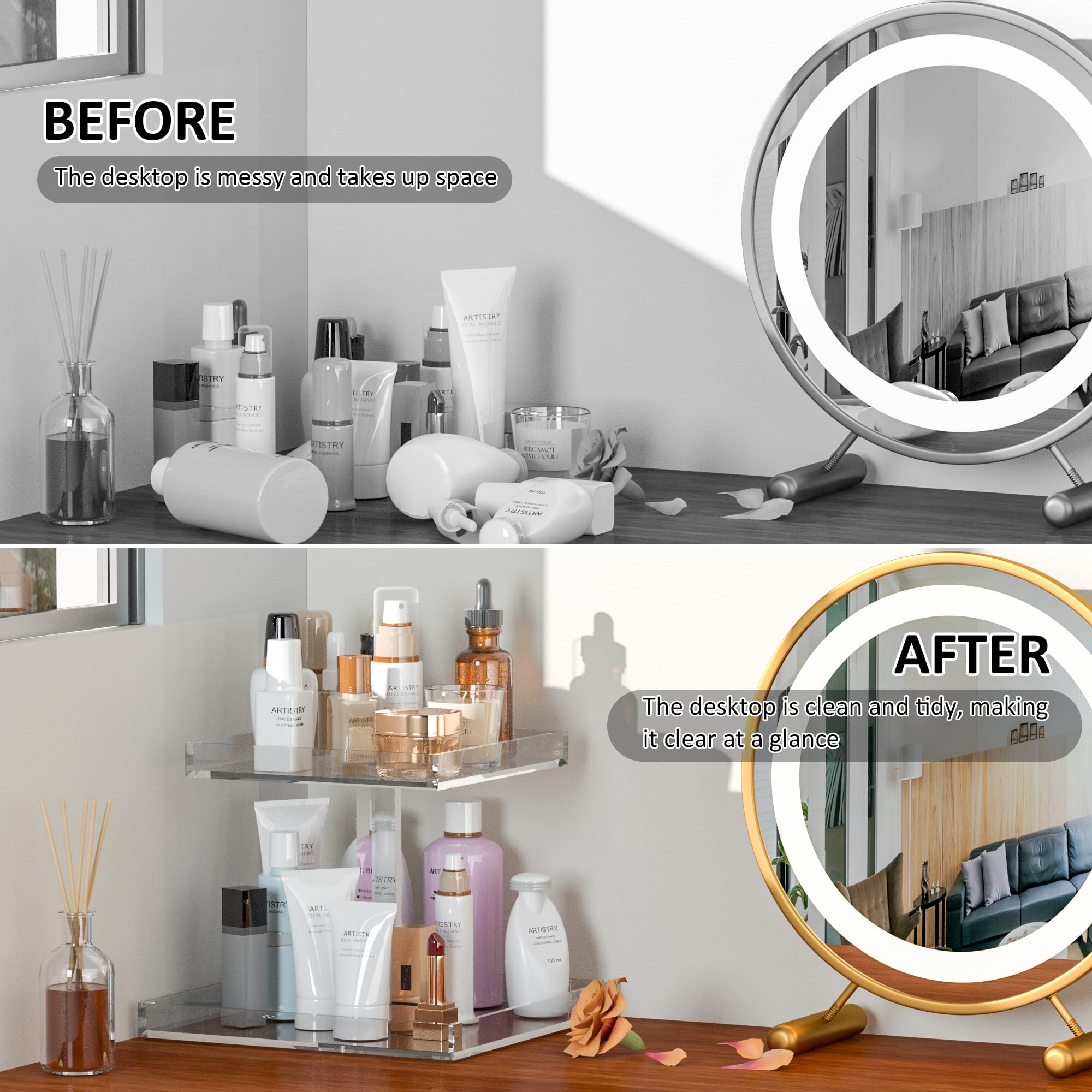 Hongtuocb 2-Tier Acrylic Perfume Organizer, Display Stand for Dresser & Counter, Vanity Trays Makeup Storage Holder, Bathroom & Kitchen Organizer (12x8)