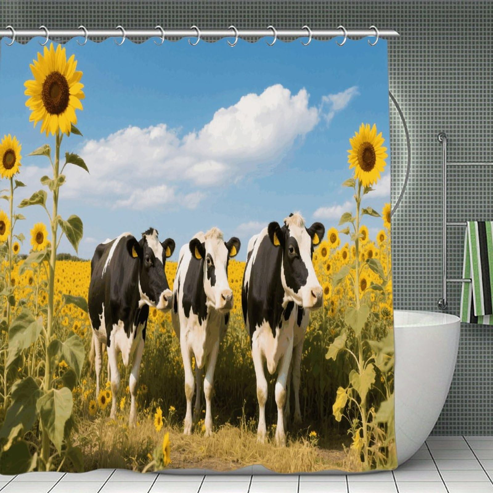 VstaDank Cow Shower Curtain Waterproof Bath Curtain with Hooks Heavy Duty Long Curtains for Bathroom Showers Machine Washable Decor Bath Curtains 70.8×70.8Inch
