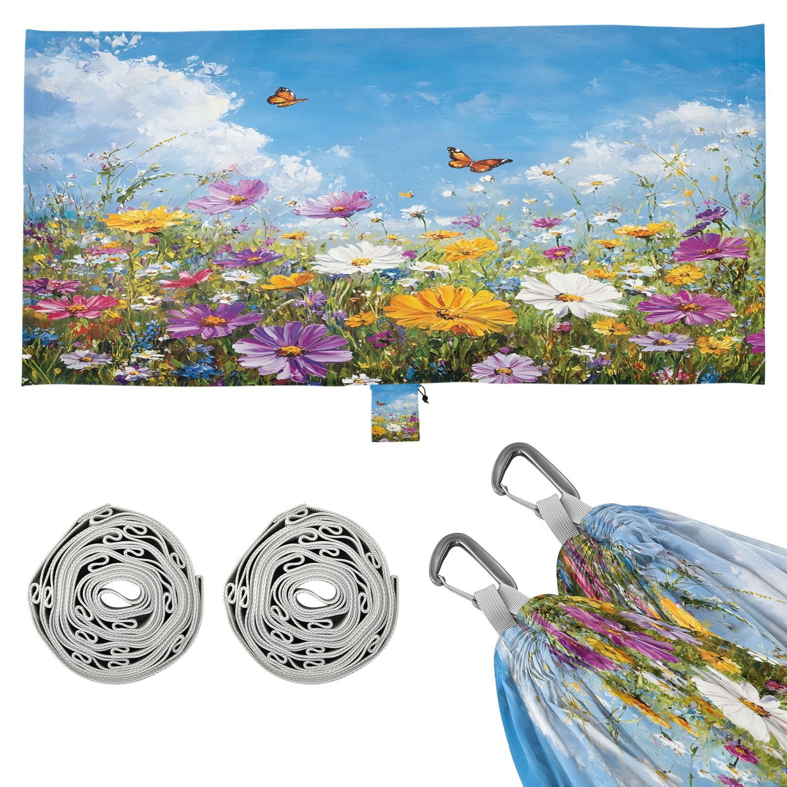 ATTX Colorful Beautiful Wildflowers Camping Hammock - Lightweight & Portable Hammocks, Heavy Duty 330lbs Capacity for Indoor, Hiking, Backpacking, Travel, Backyard, Beach#70