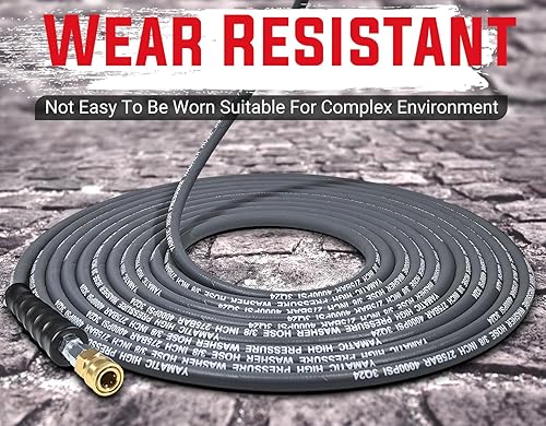 Miniatura 7 de YAMATIC - Manguera para lavadora a presión de 4000 PSI, 50 pies x 38", conector rápido giratorio  Alambre de acero trenzado, cubierta de goma sin