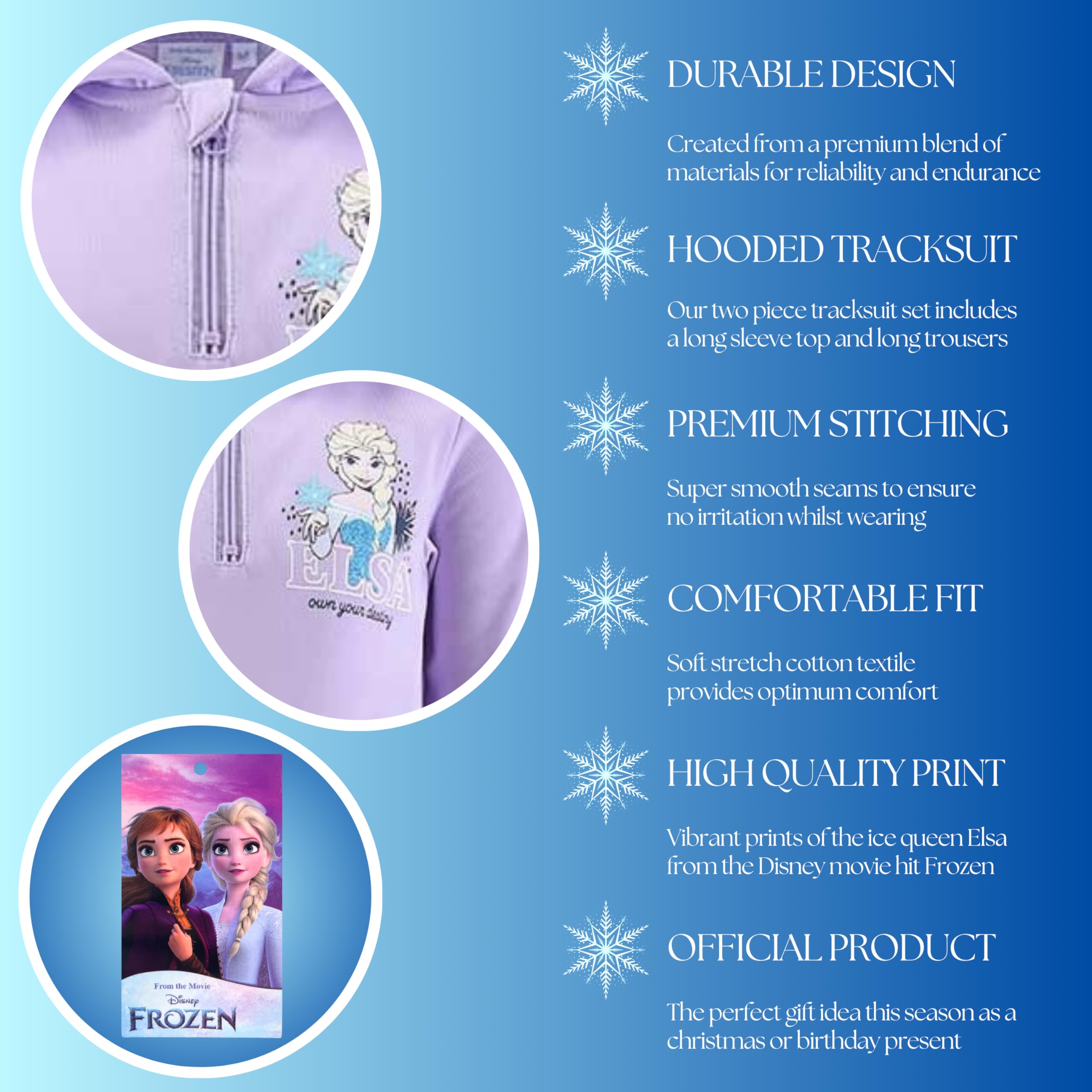 Disney Elsa Chandal para Niñas, Conjunto 2 Piezas para Niñas, Frozen Sudadera con Capucha y Pantalones, Traje Deportivo Morado, Tallas 3 a 8 Años (FR/ES, Edad, 5 años, Regular, Morado)