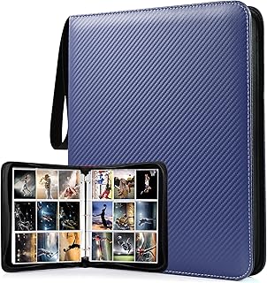 WOT I 900 Pockets Trading Card Binder, Baseball Card Binder Sleeves with Zipper, Double Sided Pockets Card Holder Carry Card Case for Baseball Card, Football Card(Dark Blue)