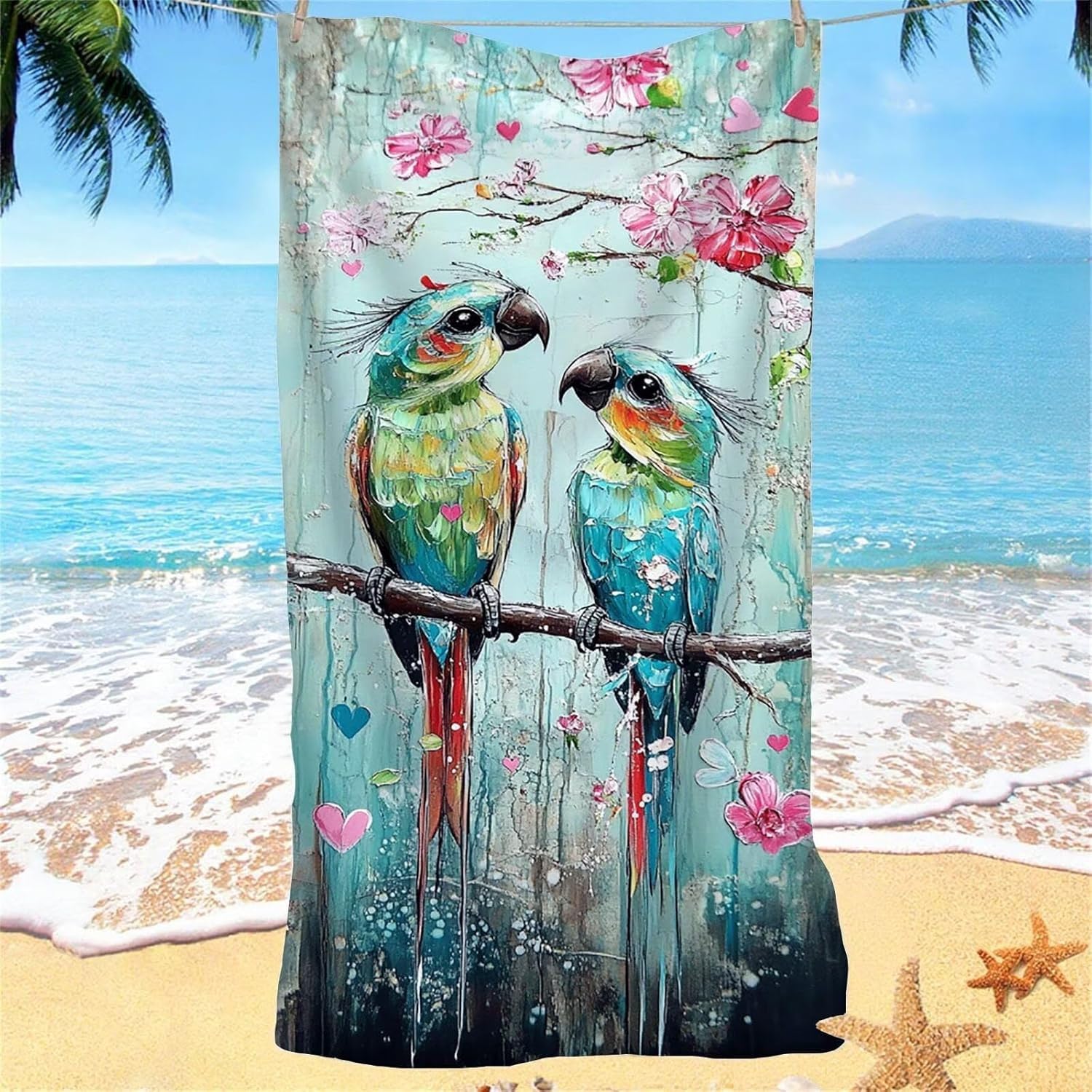 YZQGLHP Parrot Microfibre Beach Towel Flower Beach Bath Towel Quick Drying, Lightweight, Sand-Free, Durable, for Pool, Gym, Camping, Travel Towel 80x180cm