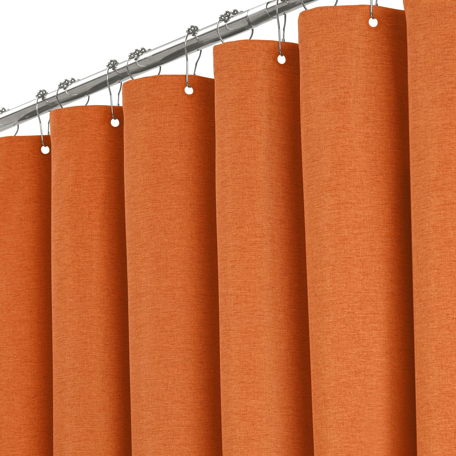 BTTN Burnt Orange Shower Curtain, Modern Linen Look Textured Fabric, Waterproof Polyester for Wet Rooms, Weighted Hem, Durable and Washable, Thick Shower Curtain Set with 12 Plastic Hooks, 182 x 182cm — image 1