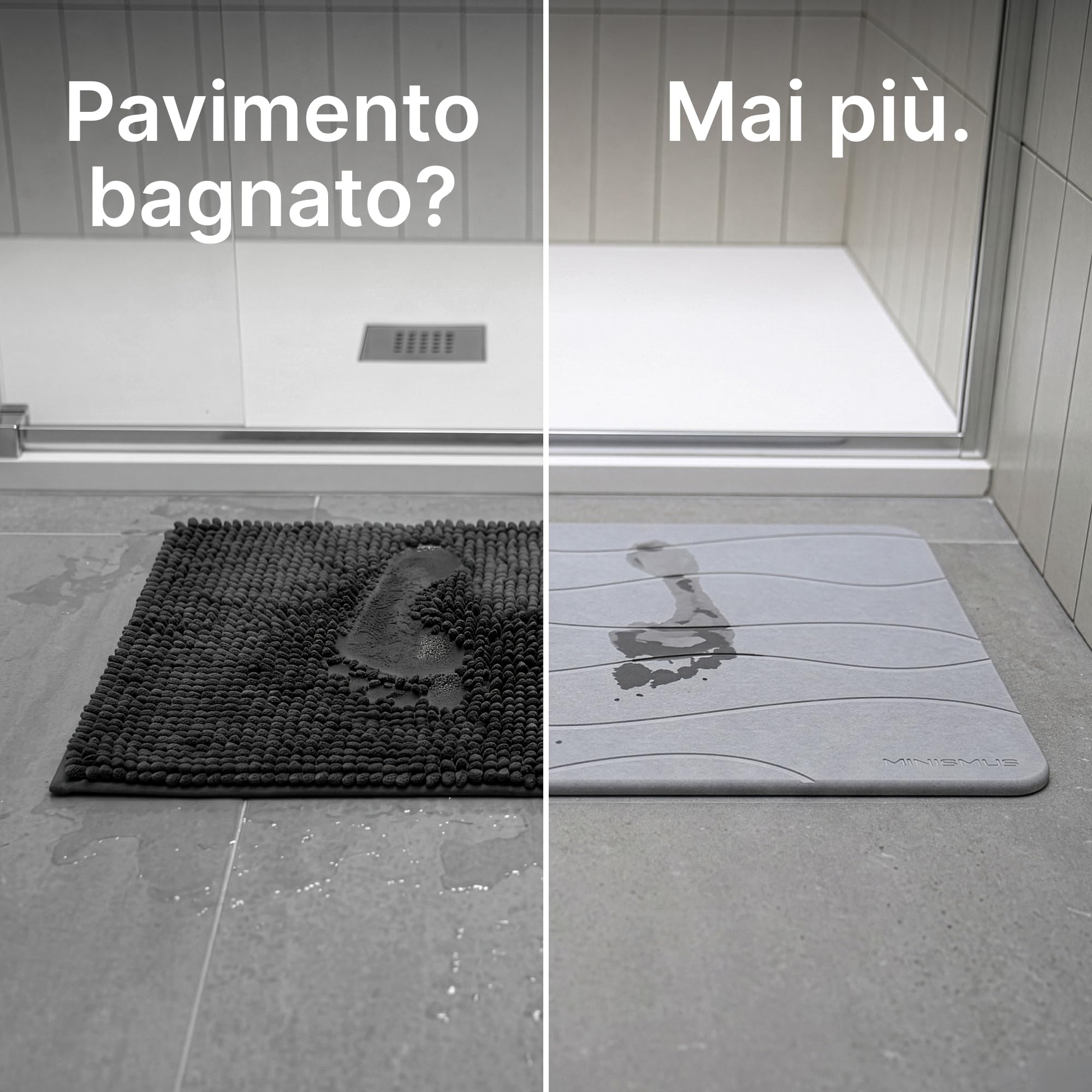 Minismus Tappeto Bagno Assorbente Diatomite - 60x 40 cm Tappetino Bagno- Tappeto Doccia Assorbente - Tappetino da Bagno in Pietra - Stone Bath Mat - Tappeto Farina Fossile Bagno