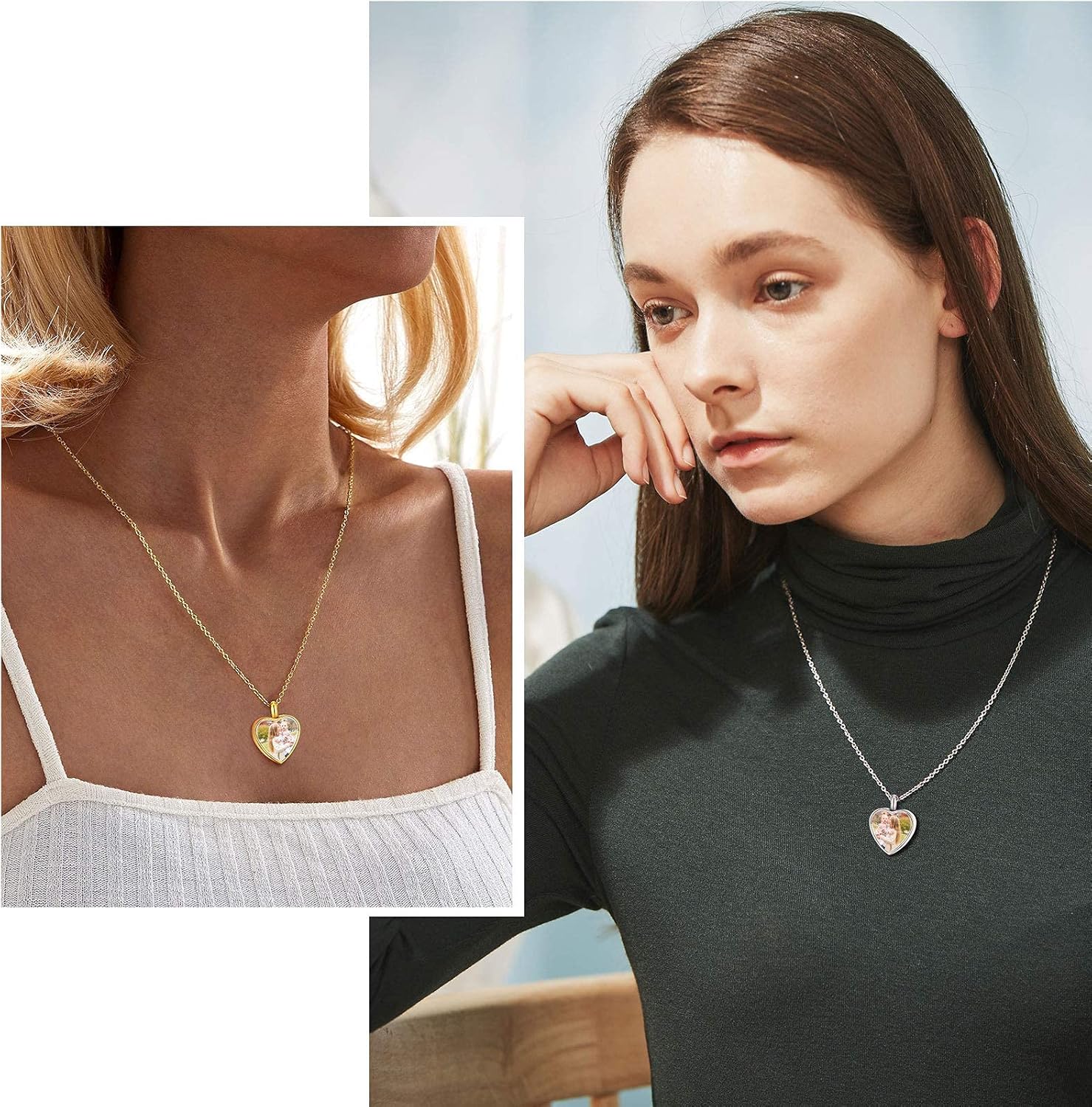 FindChic Customized Heart Shaped Urn Necklaces for Ashes with Custom Picture/Birthstone Stainless Steel/18K Gold Plated Claddagh/Angel Wing Pendant Waterproof Keepsake Cremation Jewelry, with Gift Box