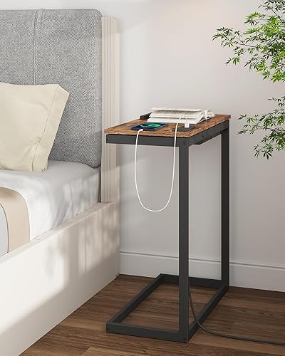 Miniatura 9 de TUTOTAK Mesa auxiliar en forma de C con estación de carga para sofá, mesa auxiliar inclinable en forma de C con bolsa de almacenamiento, bandeja de