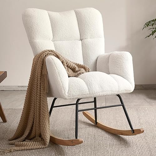 Mecedoras para guardería, con respaldo alto, mecedora tapizada, reclinable, moderna, mecedora, cómodos sillones para guardería, dormitorio, sala de