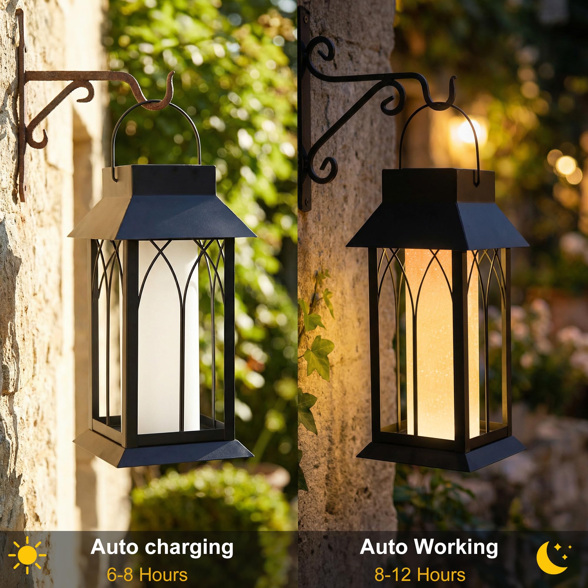 pearlstar Lampade solari da appendere o da terra, lanterne solari per esterni, resistenti alle intemperie, in metallo, decorazione da giardino, balcone, terrazza, campeggio