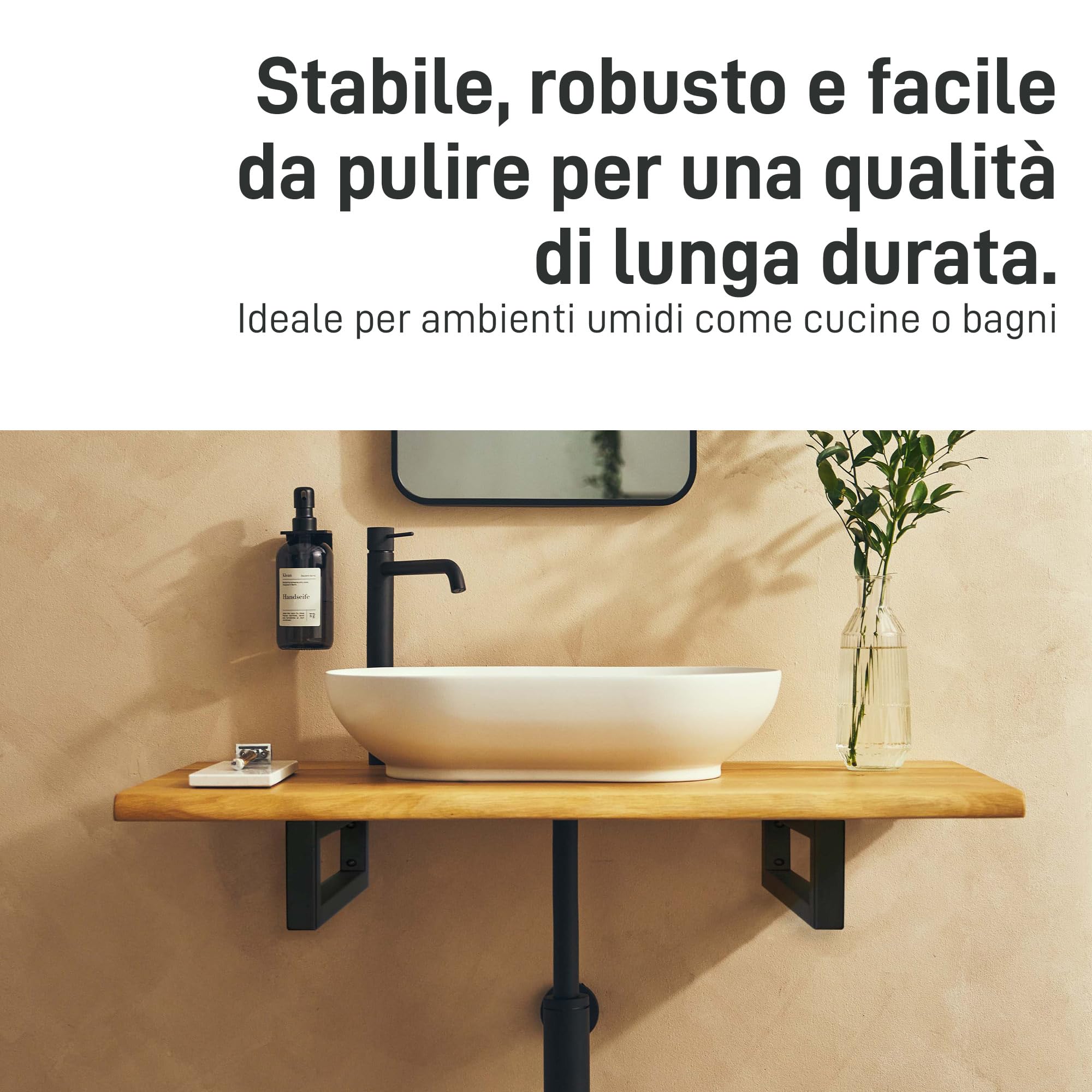 Natural Goods Berlin 2x Staffe per Mensole RETTANGOLO | Montaggio a Parete Semplice | Supporto per Mensola in Acciaio Inox | Supporti per Lavabo e Mensola da Parete | Reggimensola 400 mm