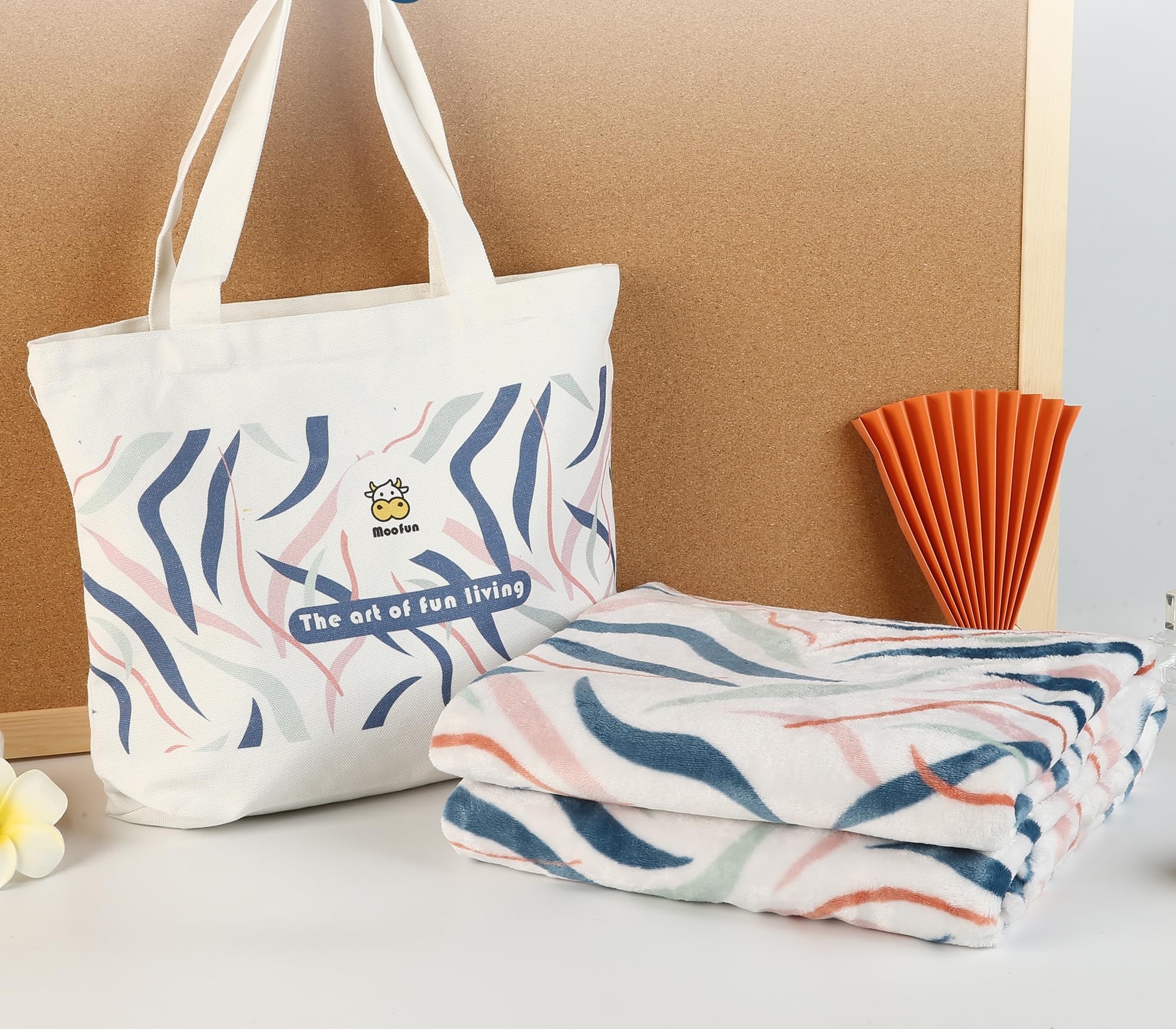 Amazon｜MOOFUN フリース スローブランケット キャンバストートバッグ  