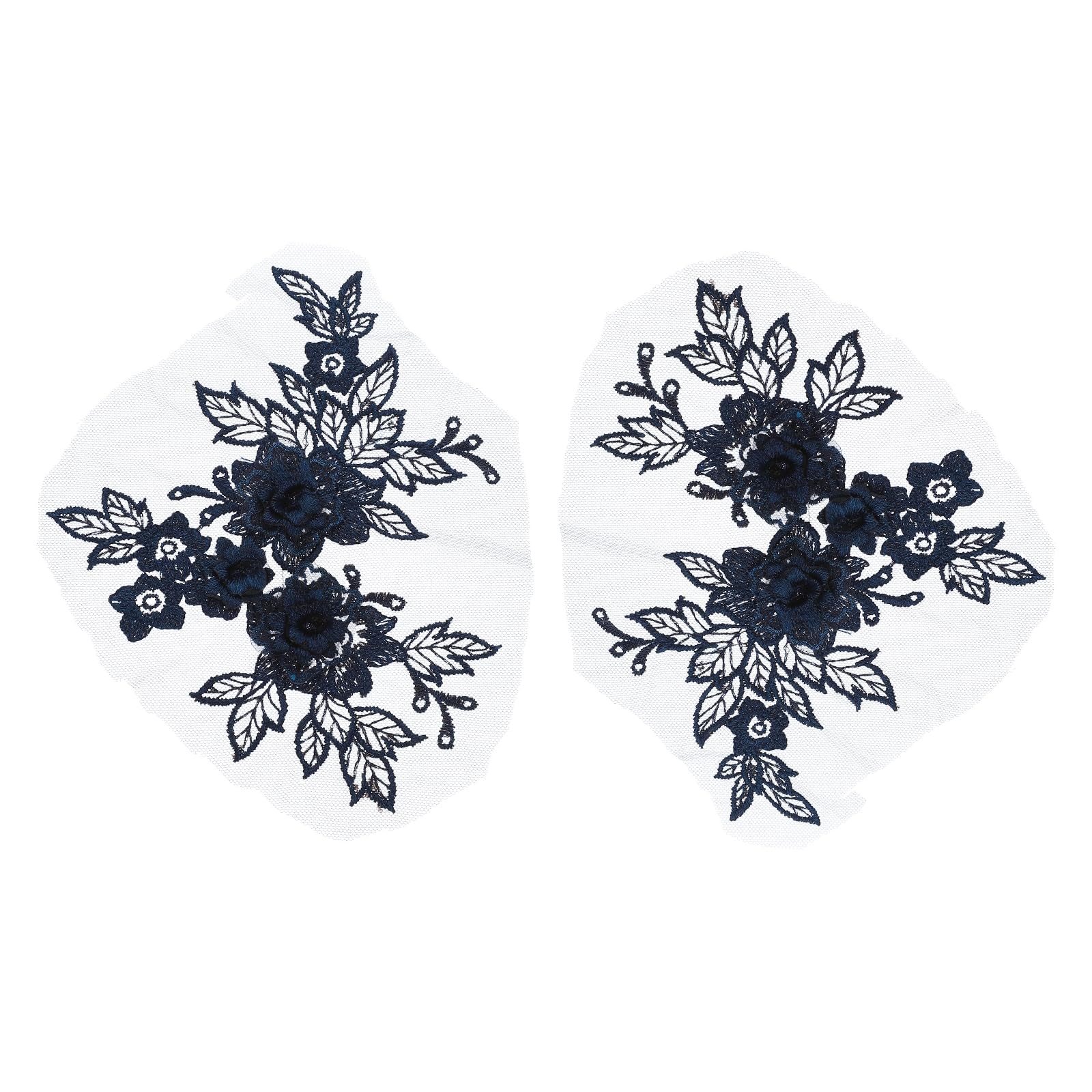 sourcing map 2 Pcs Flower Lace Appliques 3D Embroidery Lace Patch Sewing Addition Embellishments for Wedding Bridal Dress Clothes DIY Crafts Accessories Lace Decoration, Navy Blue (20cm)