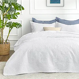 Love's cabin King Size Quilt Set White Bedspreads - Soft Bed Summer Lightweight Bedspread Comforter - Modern Style Coin Pattern Coverlet for All Season - 3 Pieces (1 Quilt, 2 Pillow Shams)