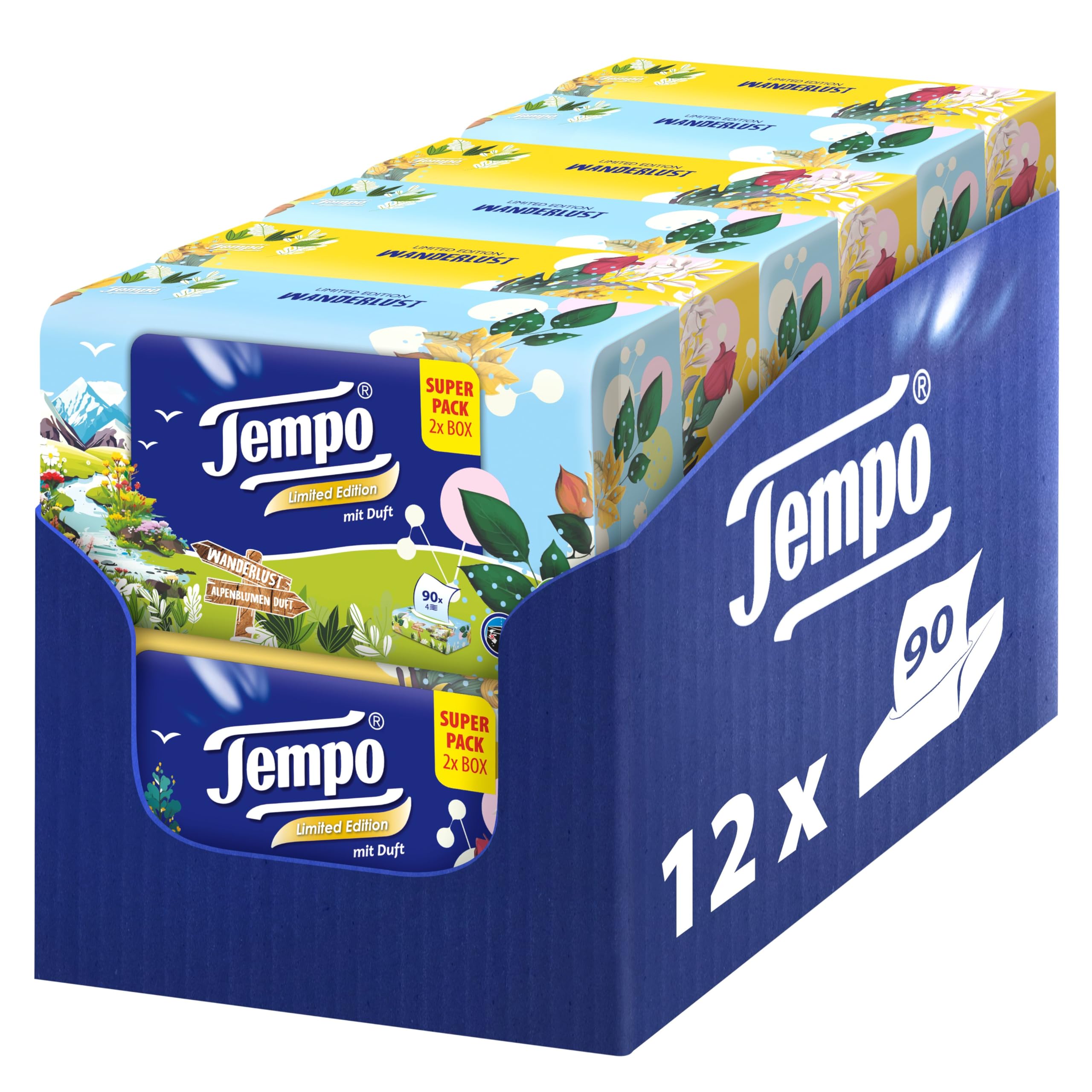 Tempo Duftbox Limited Edition - 6x2 Boxen mit je 90 Tüchern - samtig weich, waschmaschinenfest und biologisch abbaubar
